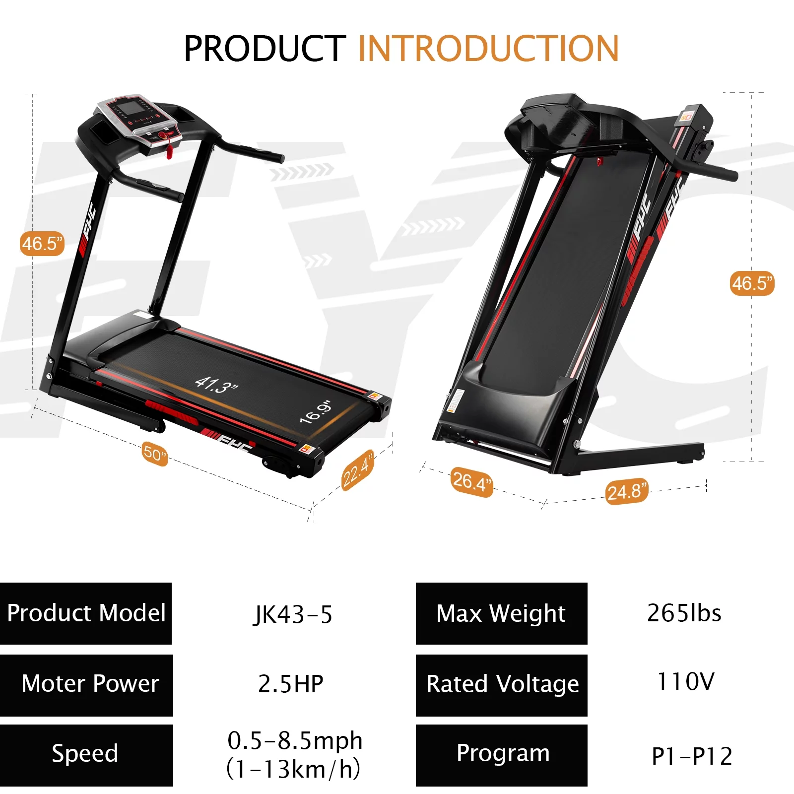 Clearance! Folding Treadmill, Install Free Under Desk Treadmill Portable Foldable with Incline, Large LCD Display, 3.5HP Foldable Treadmill with 2s Folding