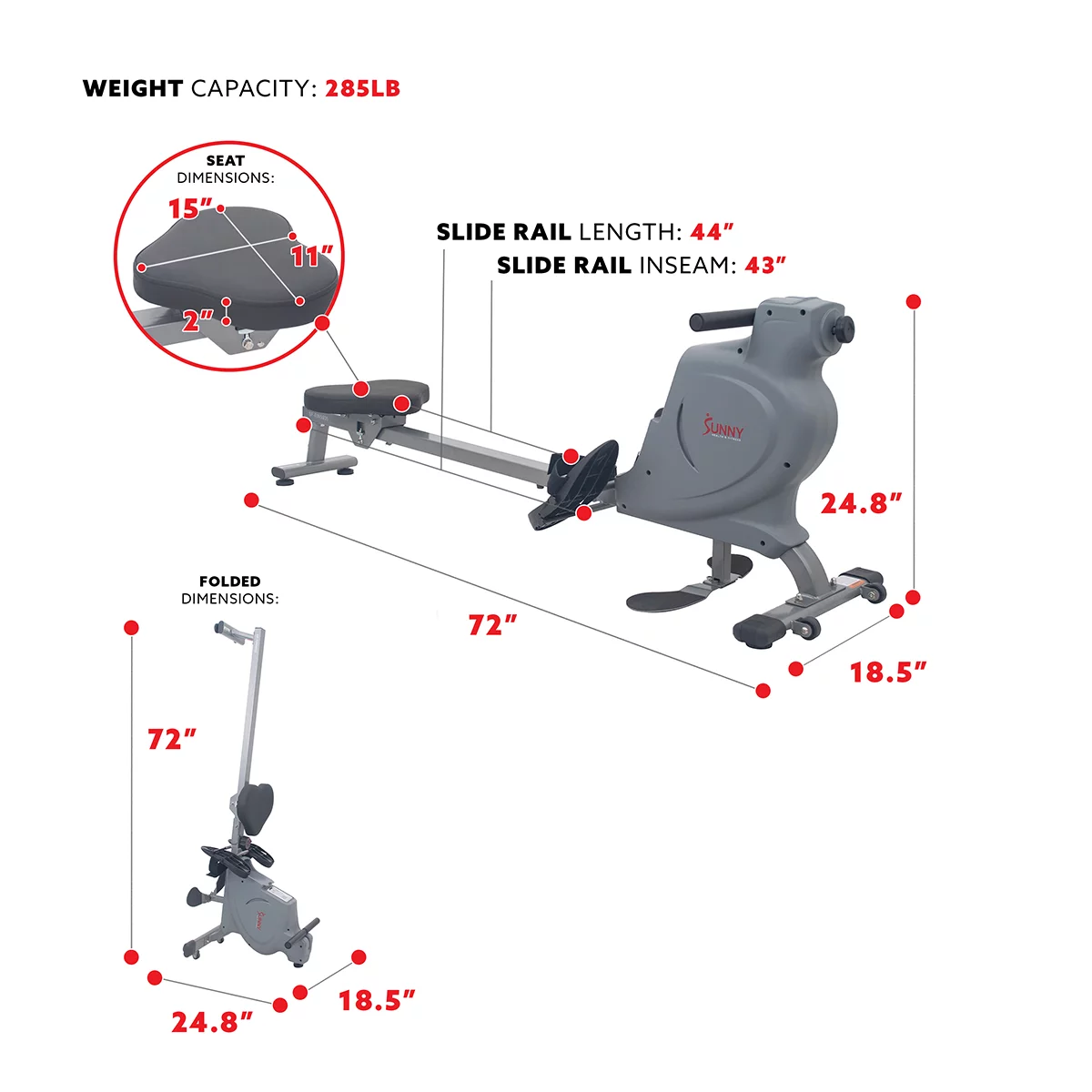 Sunny Health & Fitness Dual Rower Rowing Machine – SF-RW5935