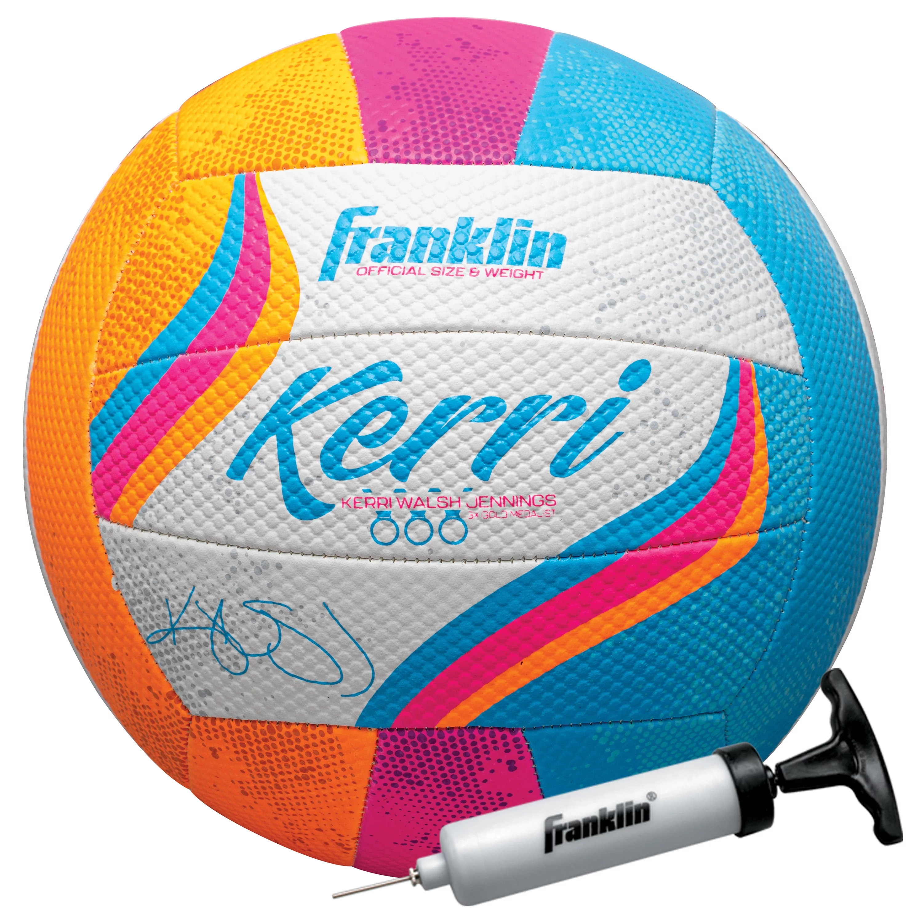 Franklin Sports Kerri Walsh Beach, Soft Cover Outdoor Volleyball for Kids and Adults with Pump and Needle Included