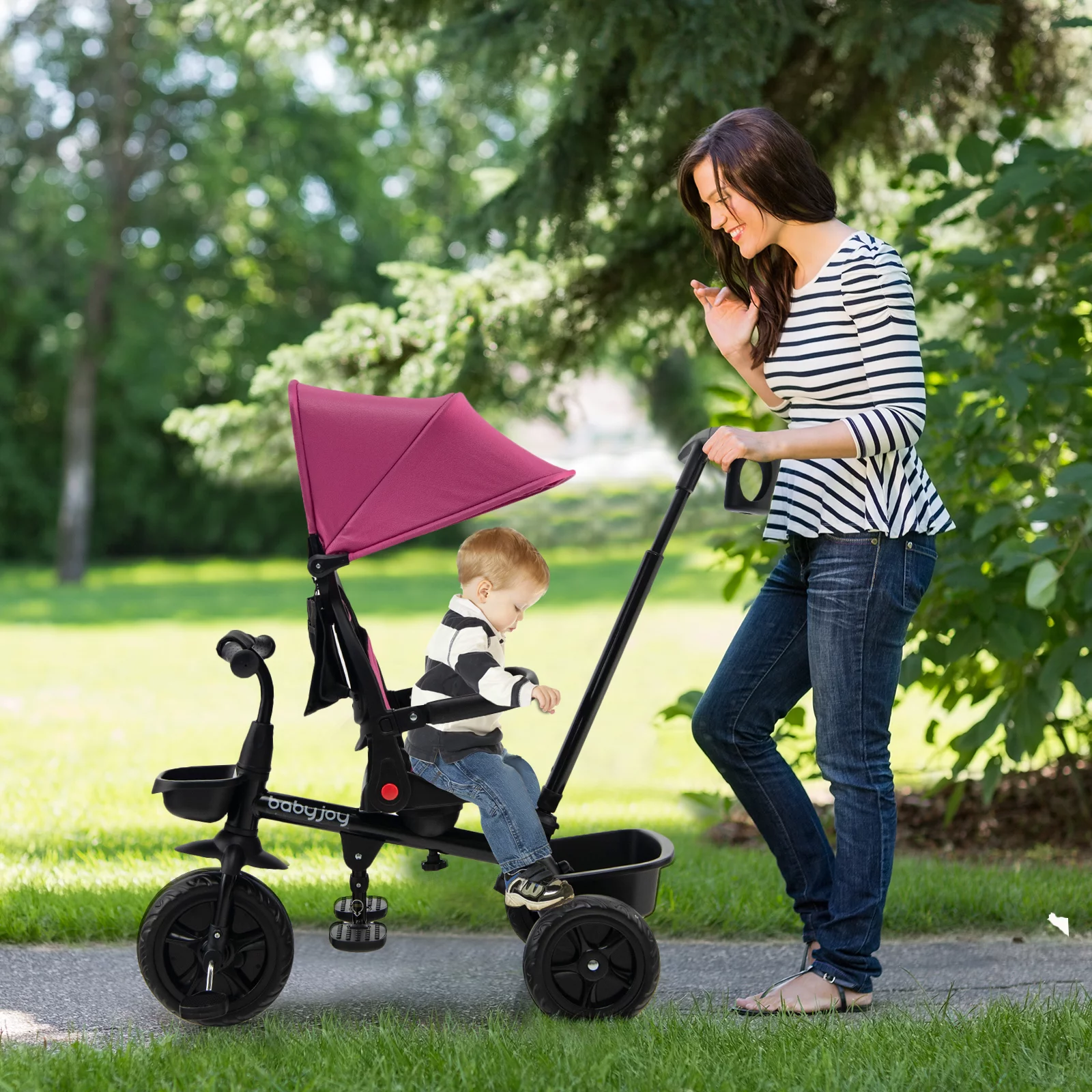 Infans 4-in-1 Toddler Tricycle Reversible Baby Trike W/ Height Adjustable Push Handle