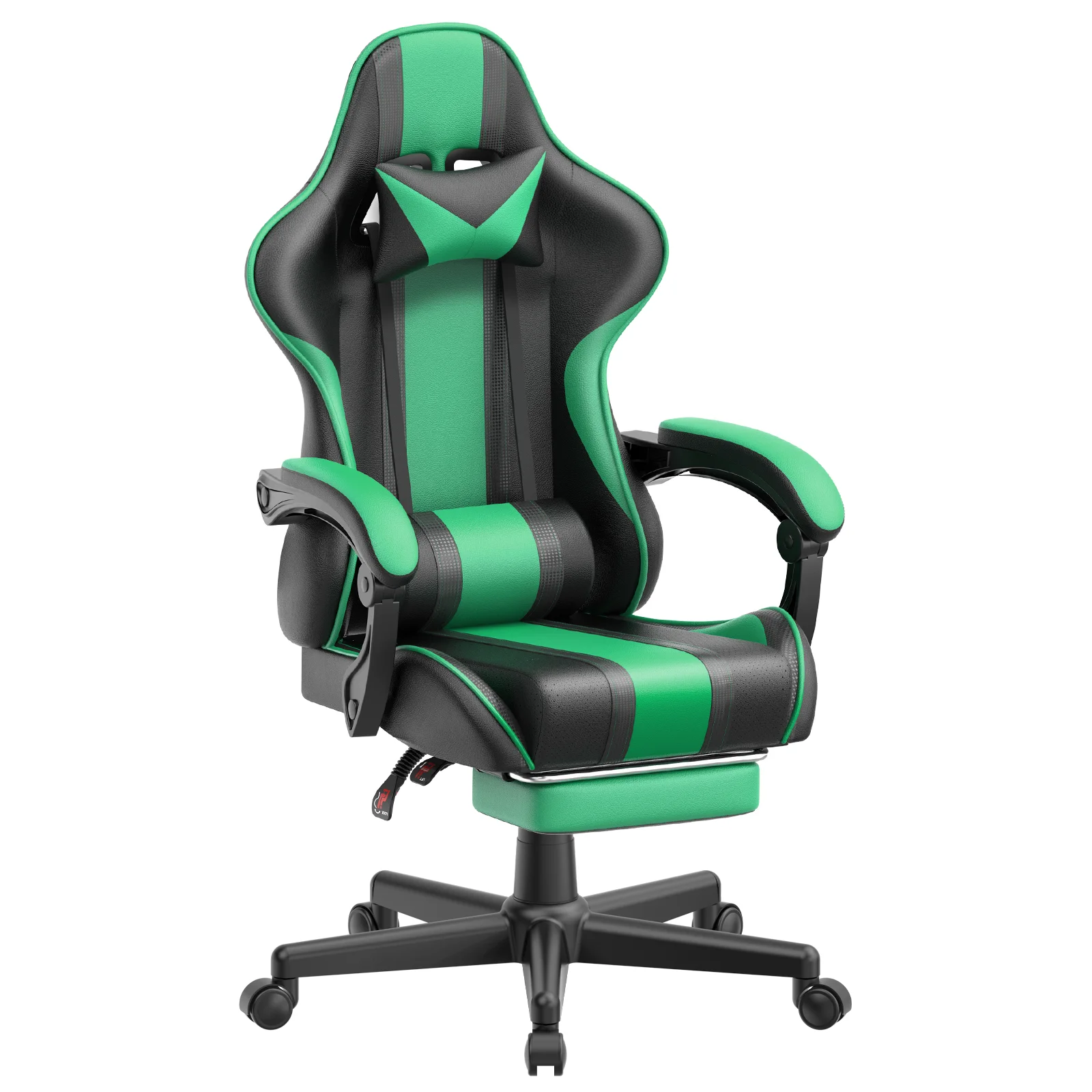 Ferghana Gaming Chair Office Chair, Reclining Gamer Game Chair with Massage Lumbar Pillow & Footrest, Adjustable Height Leather Computer Chair with Bunny Cute Ears , Green