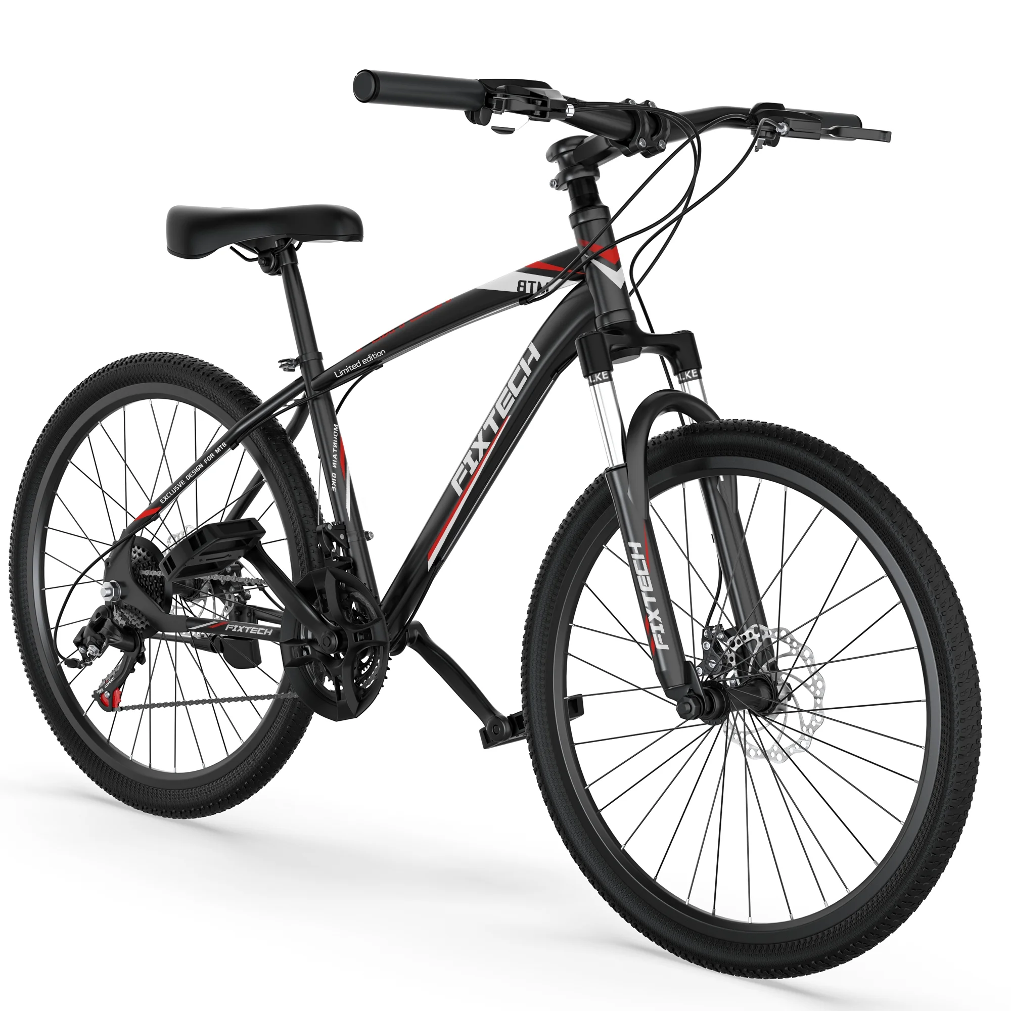 FIXTECH 26 inch Mountain Bike, Shimano 21 Speed Drive, Dual Disc Brake, Front Suspension MTB For Men Women