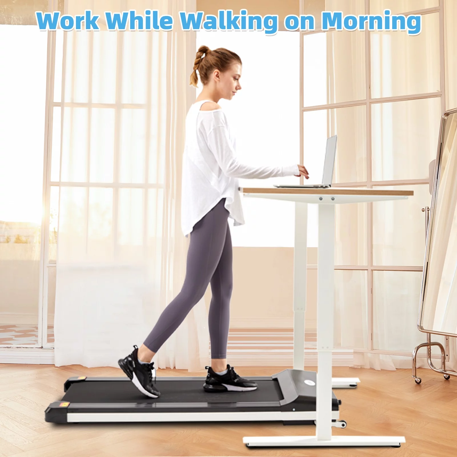 1.5 HP Electric Portable Treadmill Walking Flat Machine Slim Treadmill Under Desk with Remote Control &Installation-Free, UMAY Fitness-Black