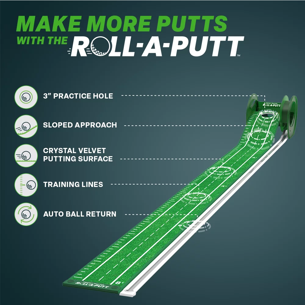 Roll-a-Putt Perfect Practice Putting Mat, 8′, Crystal Velvet Trueroll Technology