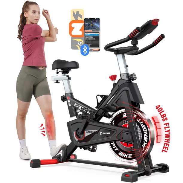 POOBOO Exercise Bike Bluetooth Stationary Cycling Bike Bicycle Magnetic Resistance Fitness Cycle Cardio Sport Upright Cycling Quiet Workout 40 Lbs Flywheel 350 Lbs