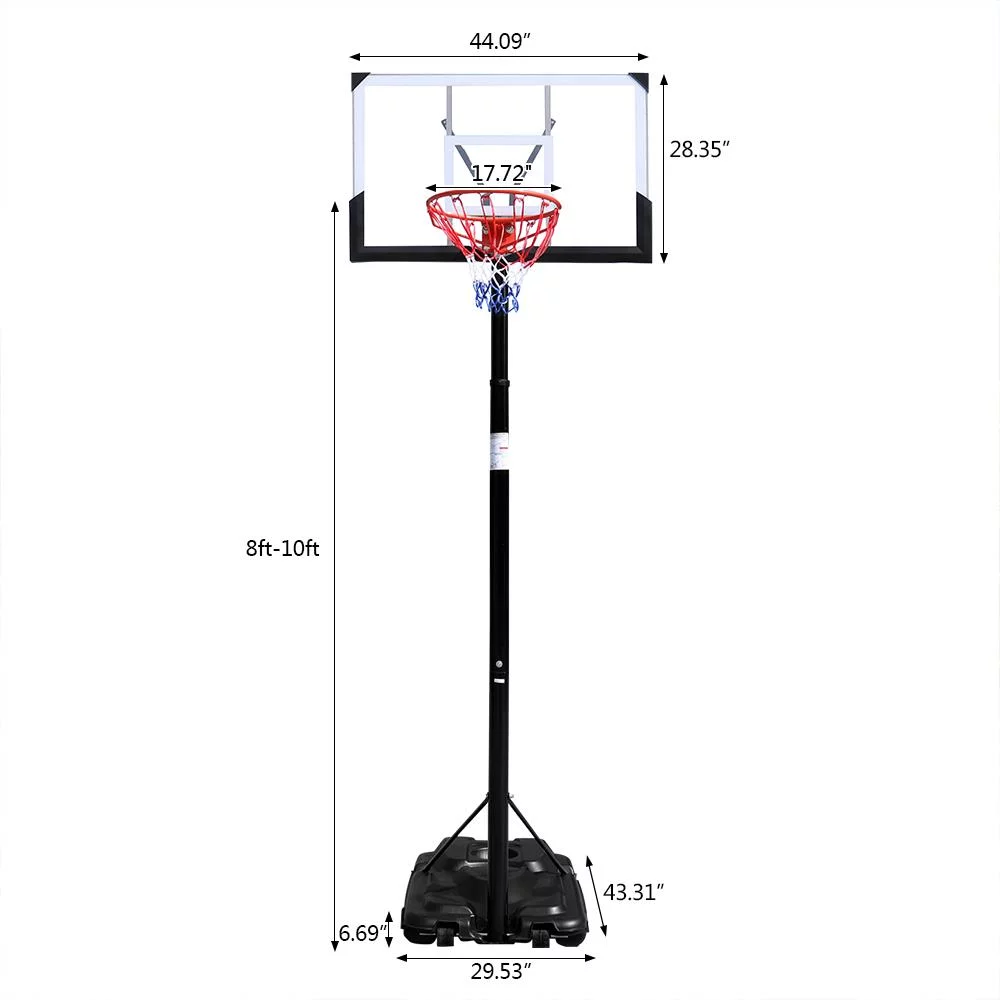 Ktaxon 44in Portable Basketball Hoop, 8ft – 10ft Height Adjustable Basketball Goal System, with Wheels and Shatterproof Backboard