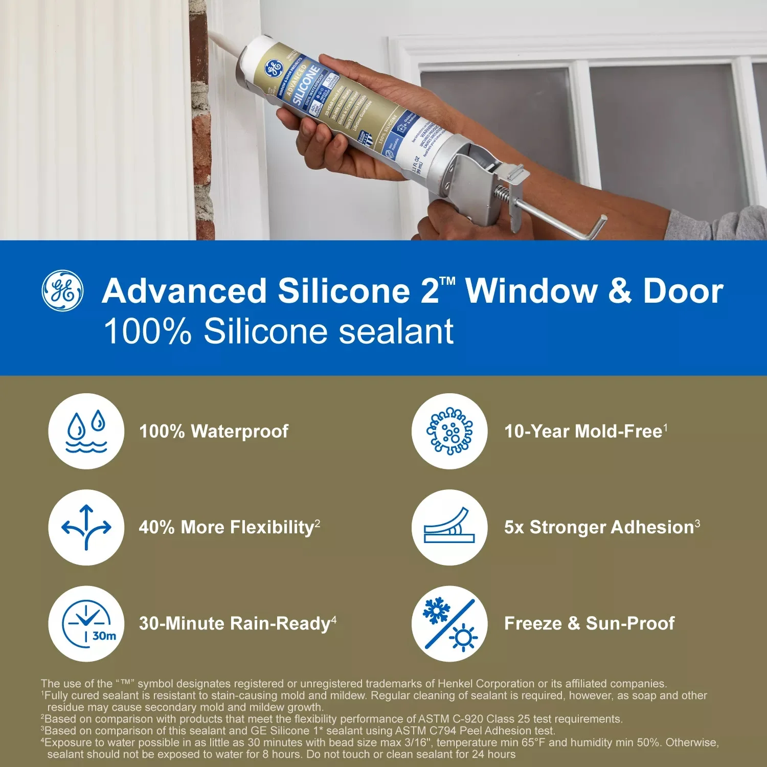 GE Advanced Silicone Window & Door Sealant, Pack of 1, Clear 10.1 fl oz Cartridge