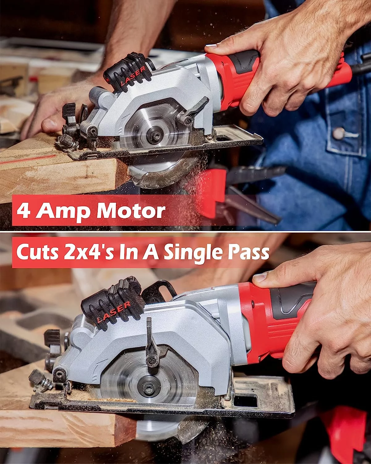 PowerSmart 4 Amp 4-1/2 inch Mini Circular Saw with 2 Wood Blades and Laser Guide