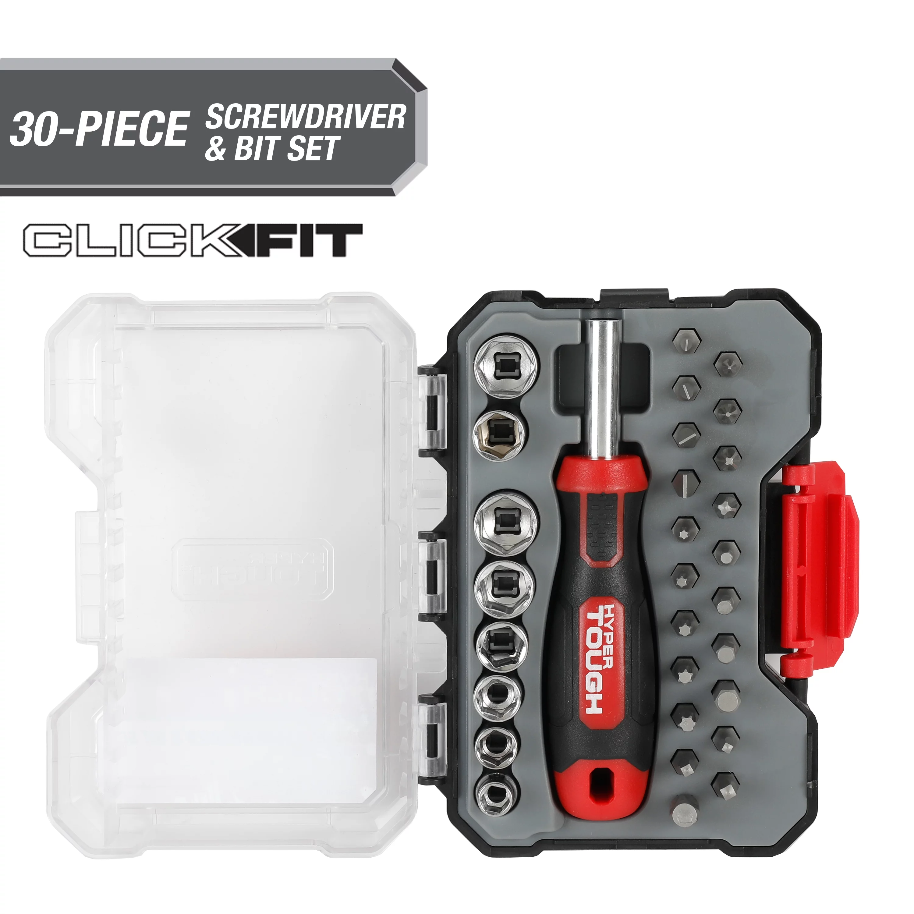 Hyper Tough 30 Piece Screwdriver and Bit Set in Click Fit Case, 42034CF