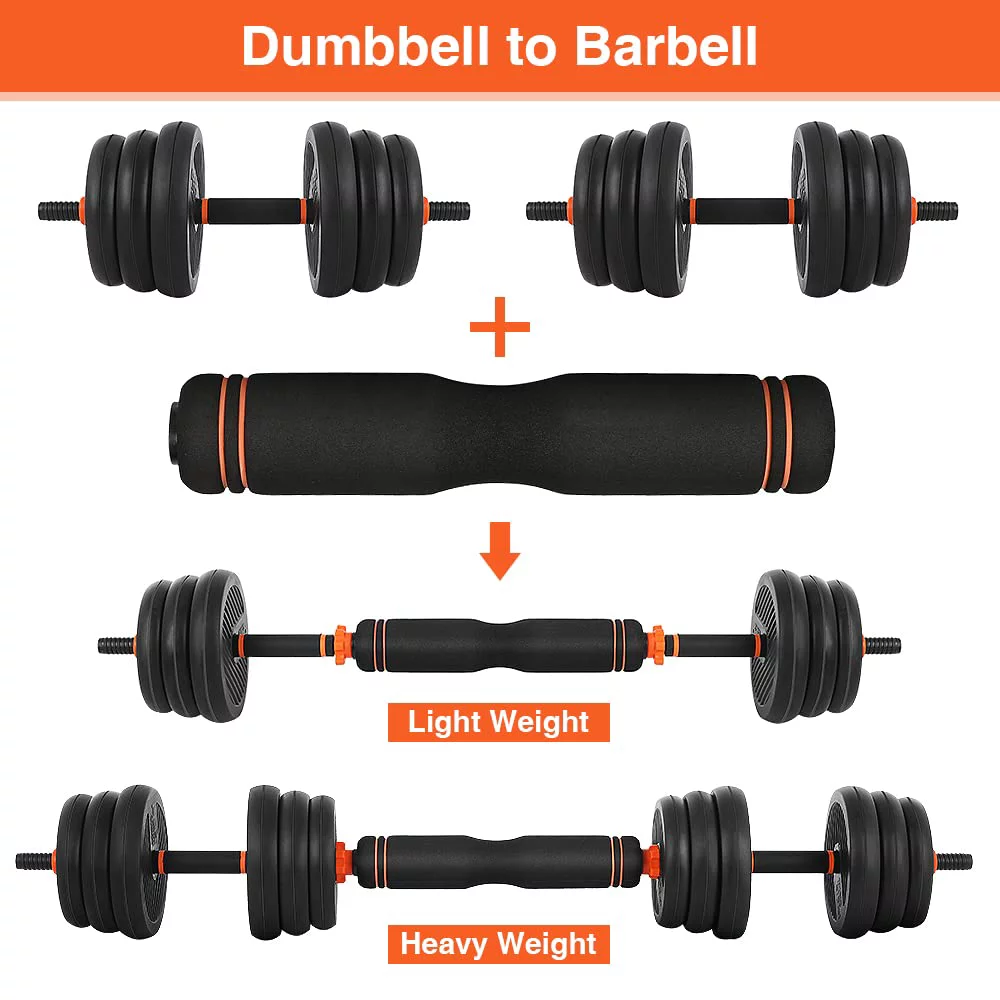 55lb Adjustable Weights Dumbbell Set, Portable Interchangeable Dumbbell, Barbell, and Kettlebell Set