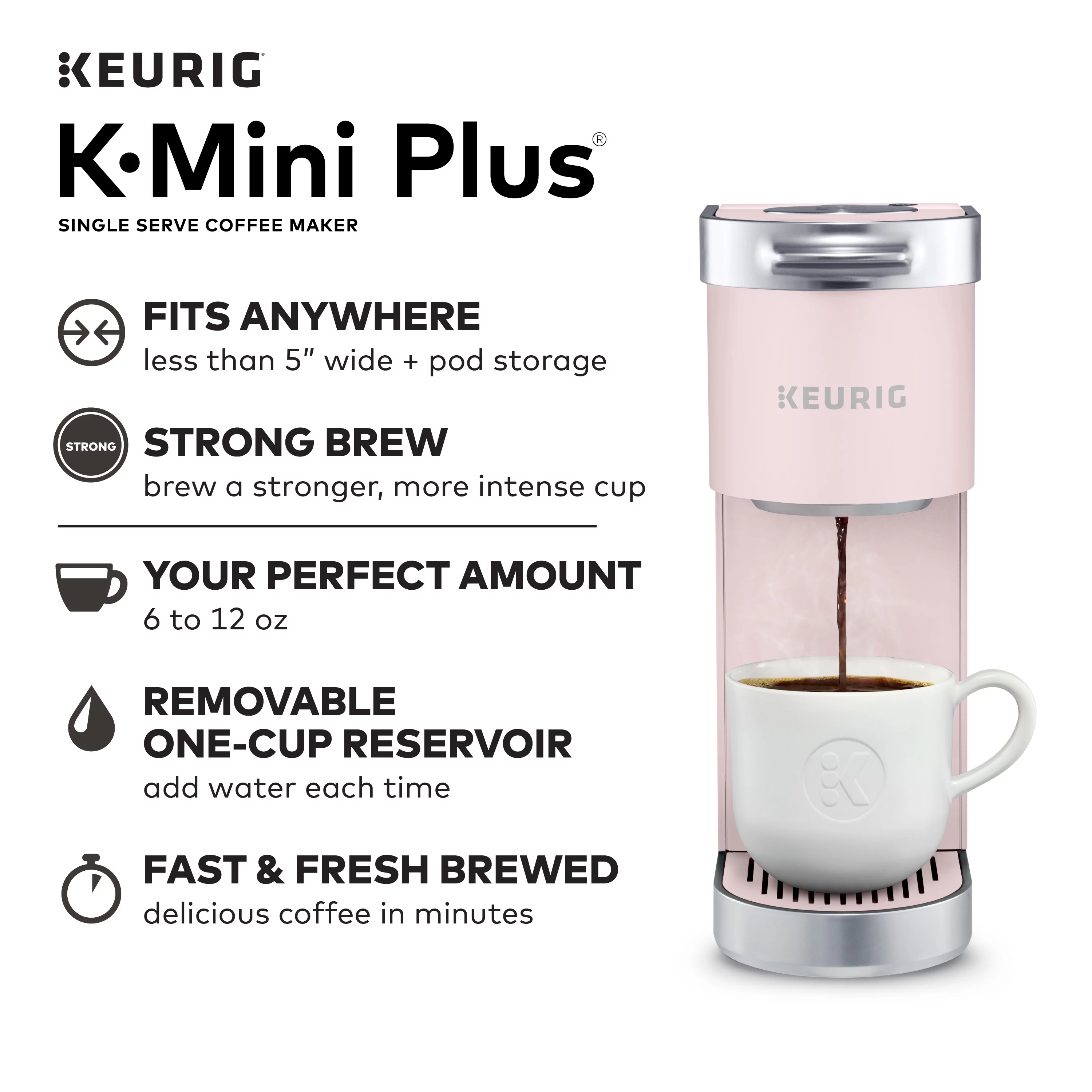 Keurig K-Mini Plus Single Serve K-Cup Pod Coffee Maker, Dusty Rose