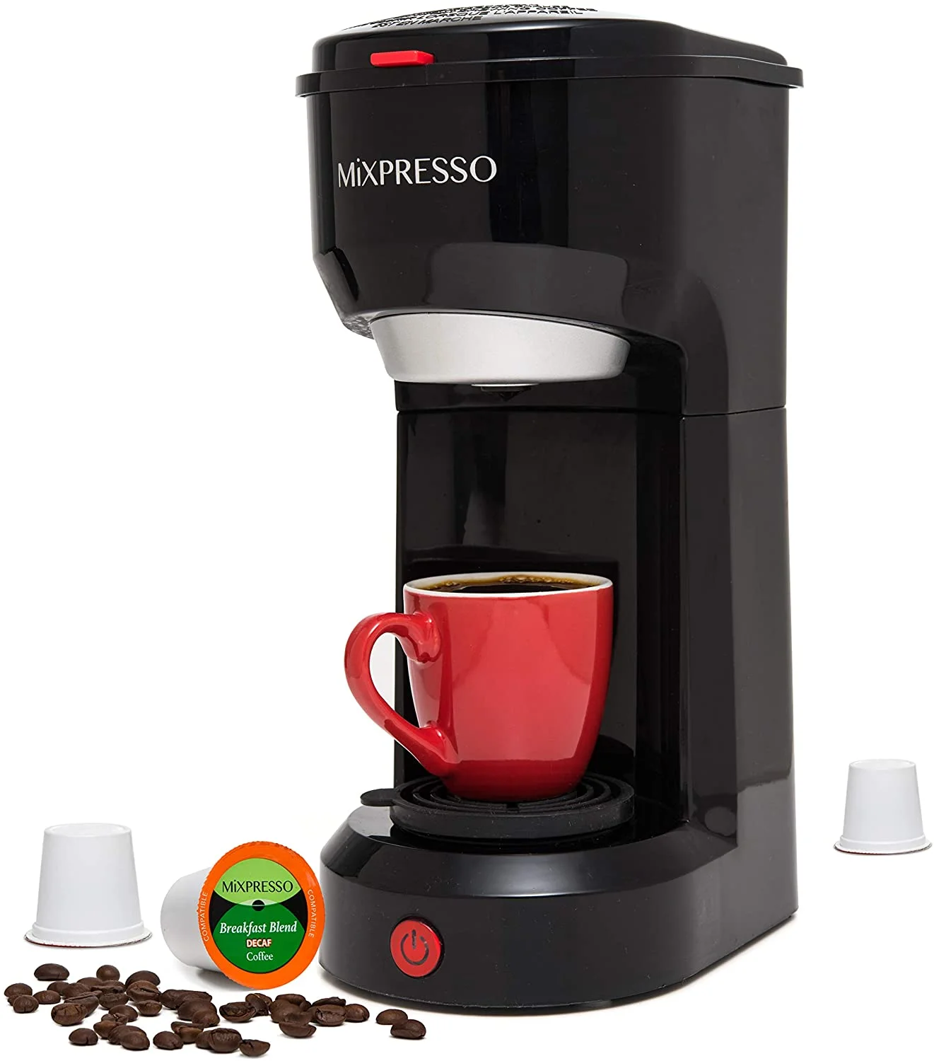 Mixpresso 2 in 1 Single Serve Coffee Machine Mini Coffee Maker Compact K Cup Compatible, Black 14 Oz