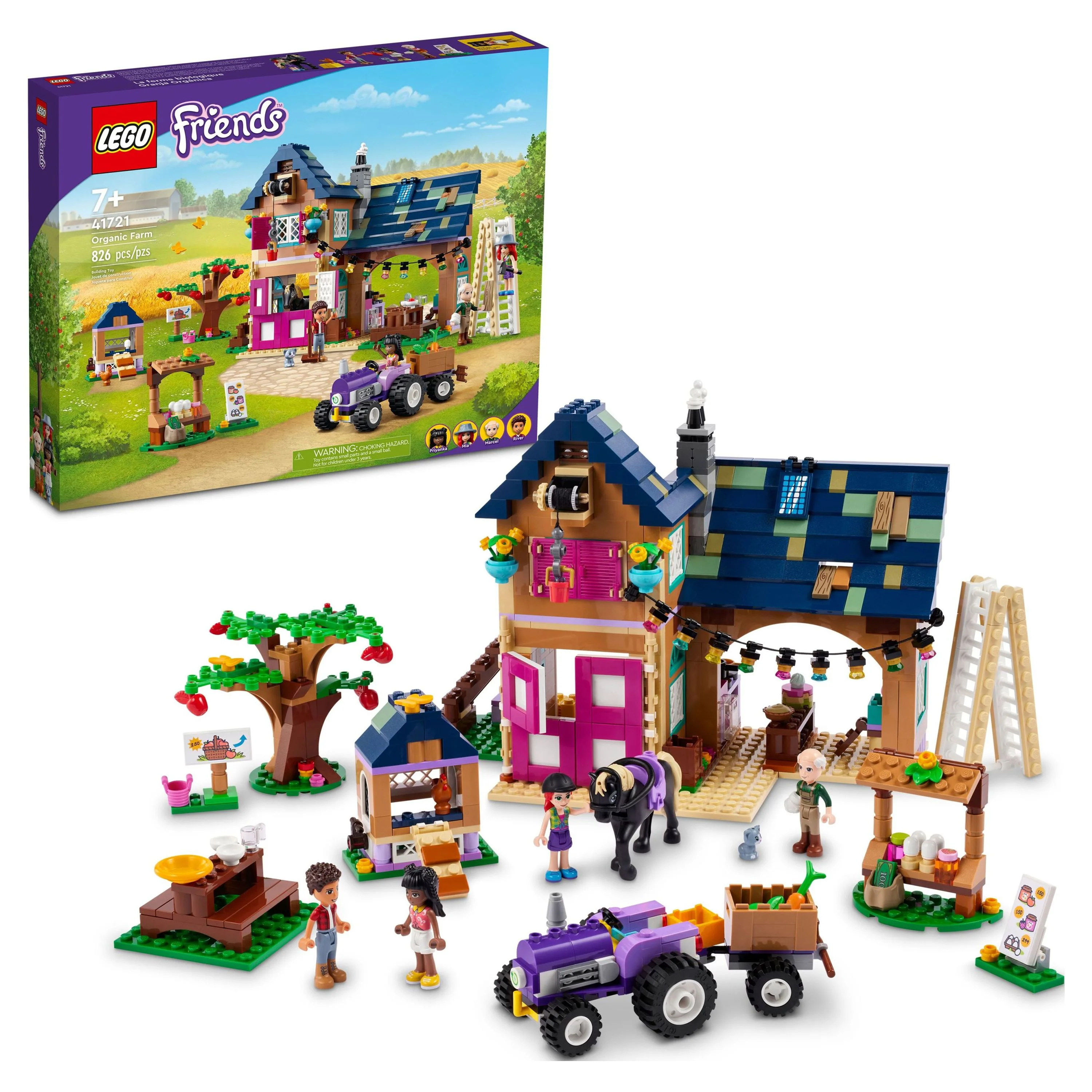 LEGO Friends Organic Farm House Set 41721 with Toy Horse, Stable, Tractor and Trailer plus Animal Figures, for Kids, Girls and Boys Aged 7+