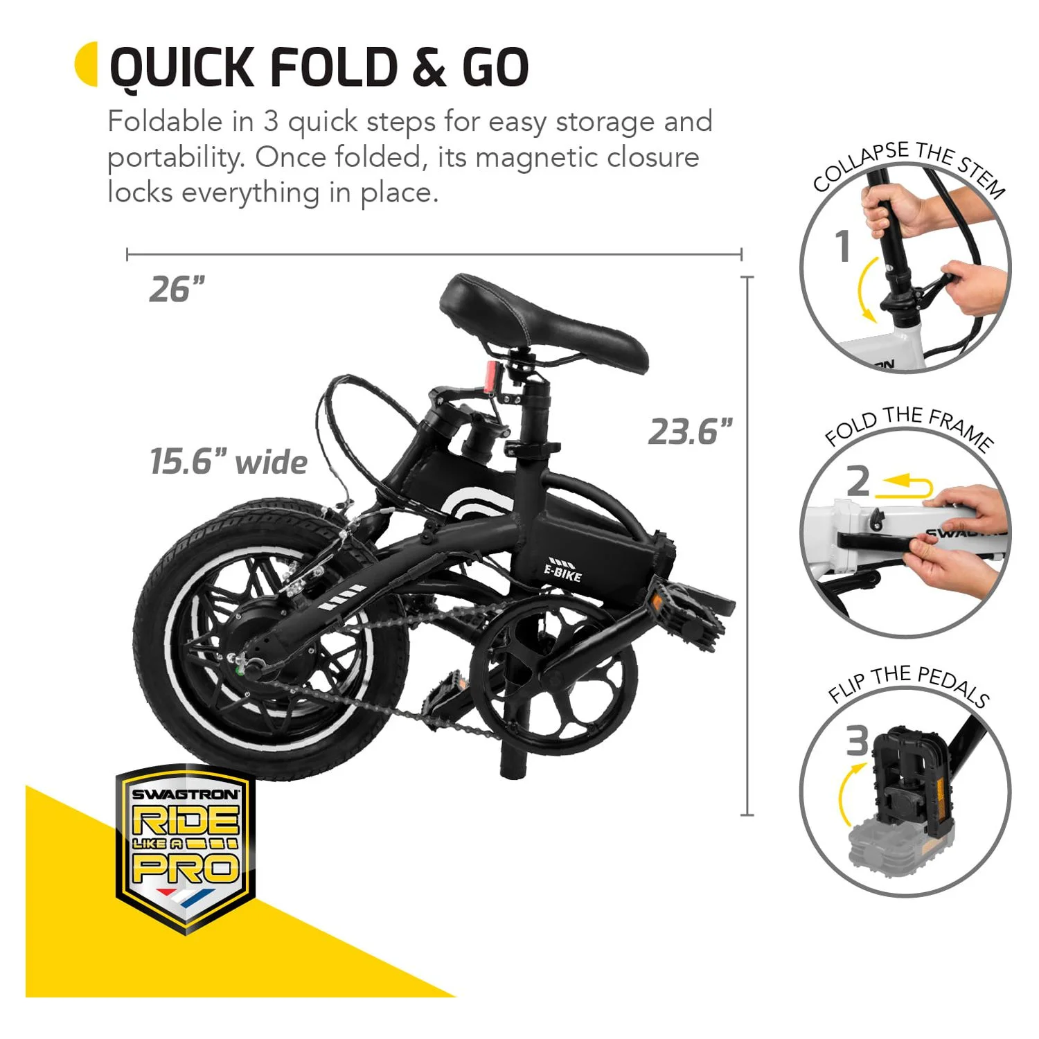 Swagtron Swagcycle EB5 Pro Plus Lightweight Aluminum Folding Electric Bike with Pedals