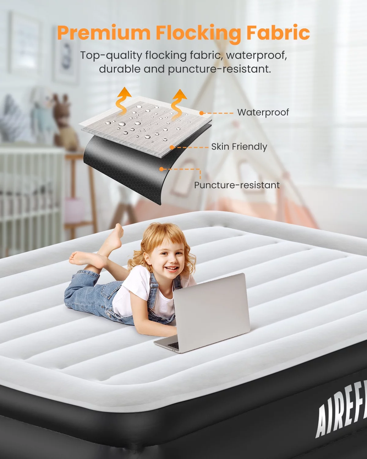 Airefina Full Size Air Mattress with Built-in Pump, Quick Self-Inflation/Deflation in 2.5 Mins, 650lb MAX