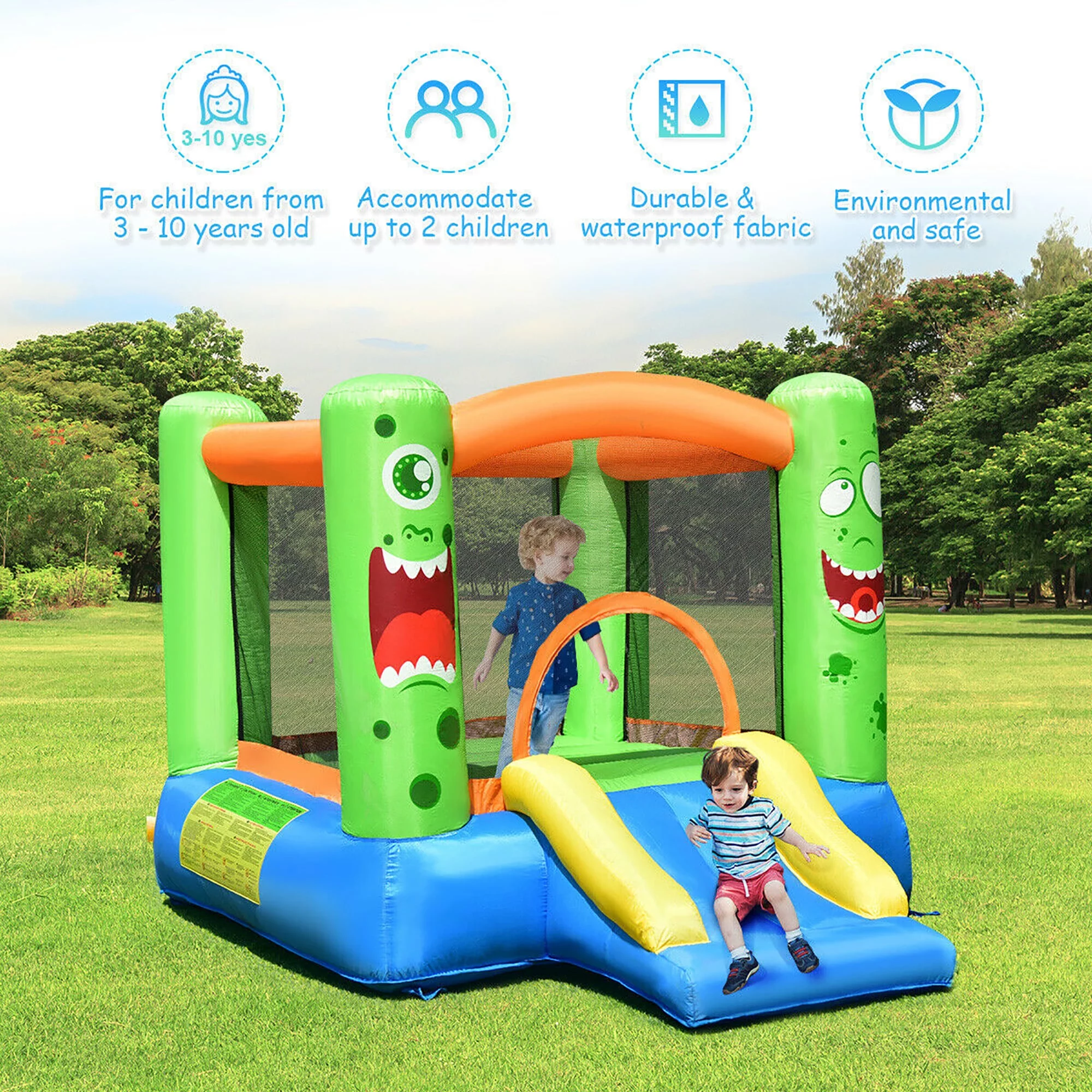 Costway Inflatable Bounce House Jumper Castle Kids Playhouse w/ Basketball Hoop & Slide (Blower NOT Included)