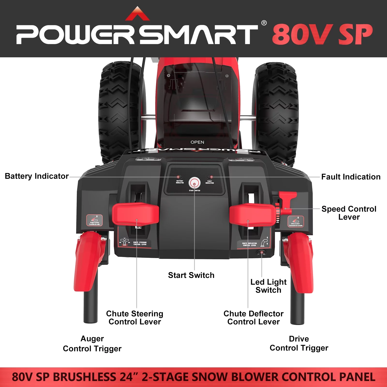 PowerSmart 24-inch 2-Stage 80V Cordless Snow Blower,Battery and Charger Included