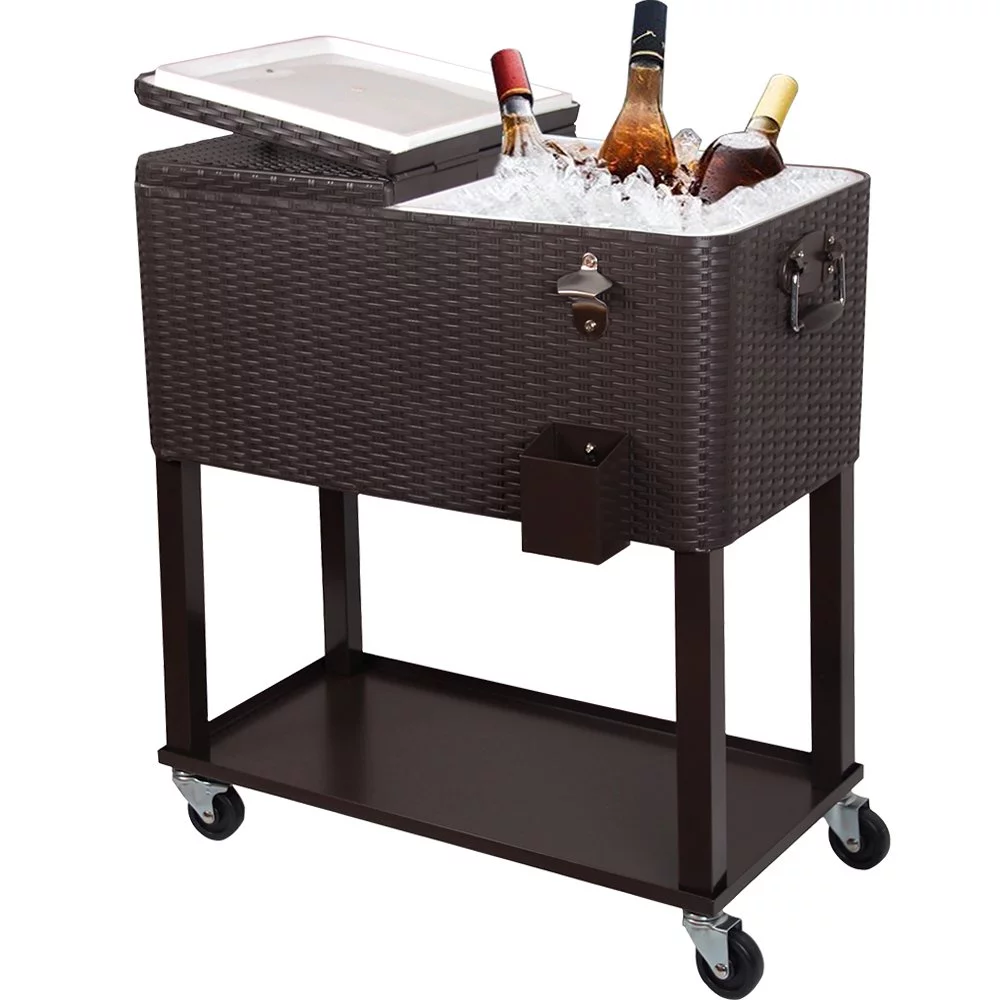 BaytoCare Rattan Rolling Cooler 80QT Frozen Warm Function with Shelf