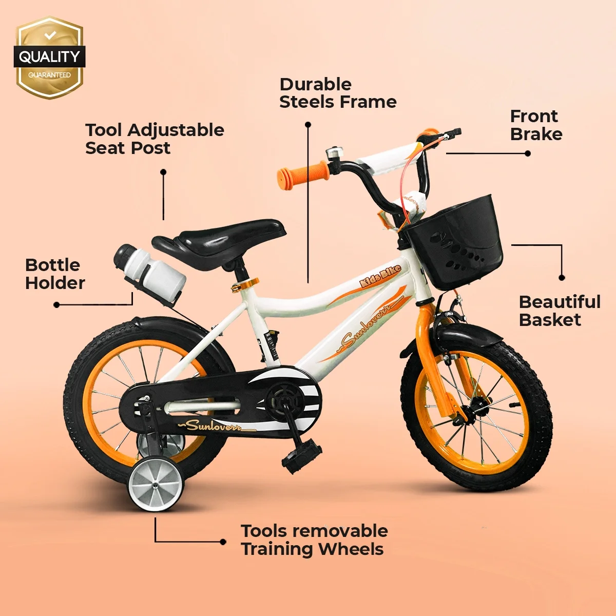 SUNLOVERR Orange Comet Boys Bike for Toddlers and Kids Ages 3-5 Years Old, 12 Inch Kids Bike with Training Wheels & Basket, Boy Bicycle with Handbrake.