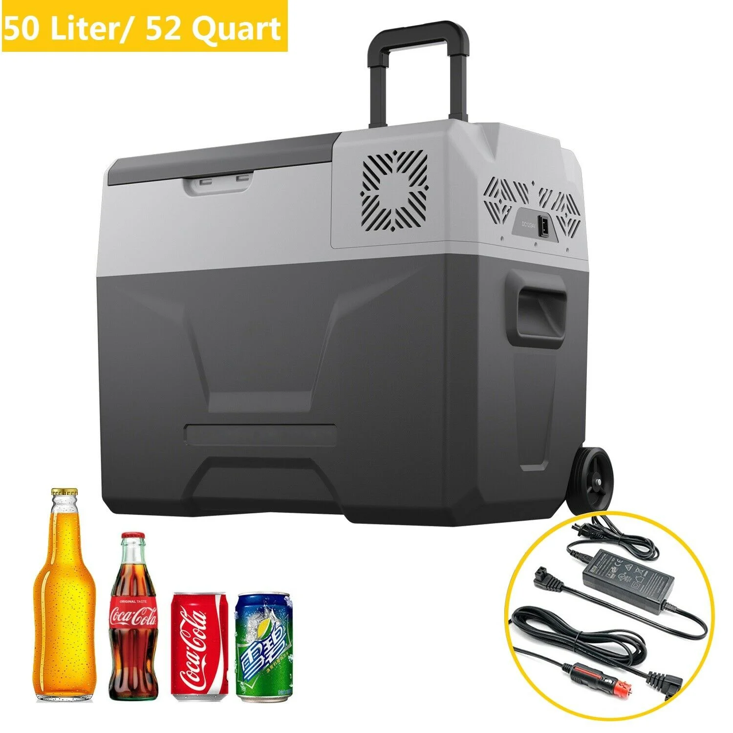 50L Portable Car Refrigerator 52 Quart Compact RV Fridge Mini Electric Freezer 12/24V DC & 110-240V AC Vehicle Truck Boat Cooler for Driving Travel Camping Fishing Outdoor -4??F-50??F