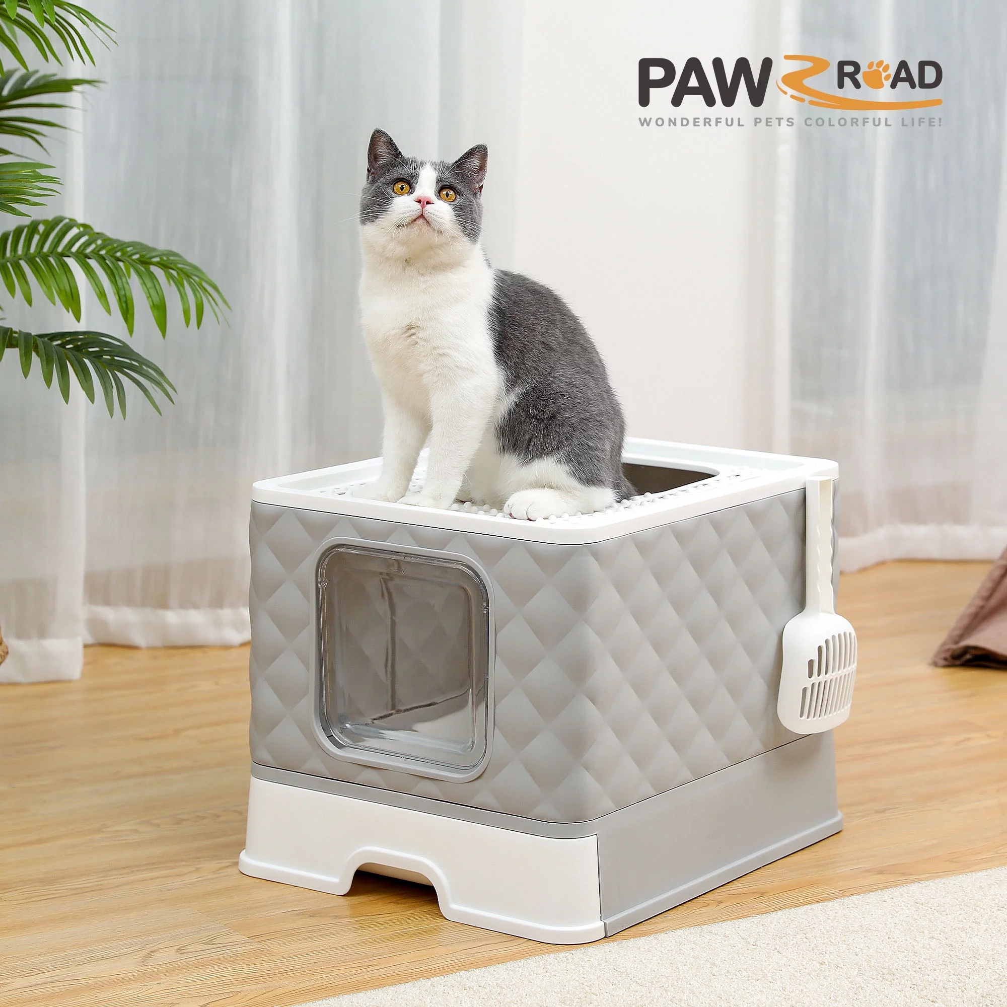 PAWZ Road Enclosed Cat Litter Box Large with Lid Drawer Type Easy to Clean,Gray