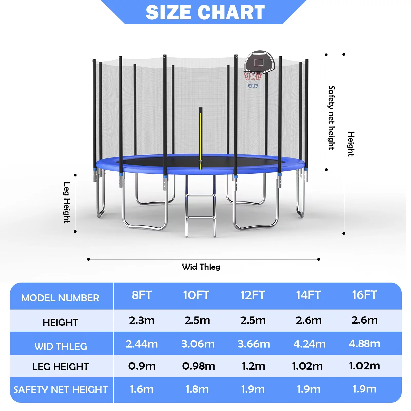 Trampoline for Kid Adult 10FT SENCHO GINSYTALIOR Outdoor Trampoline with Safety Enclosure Netladder