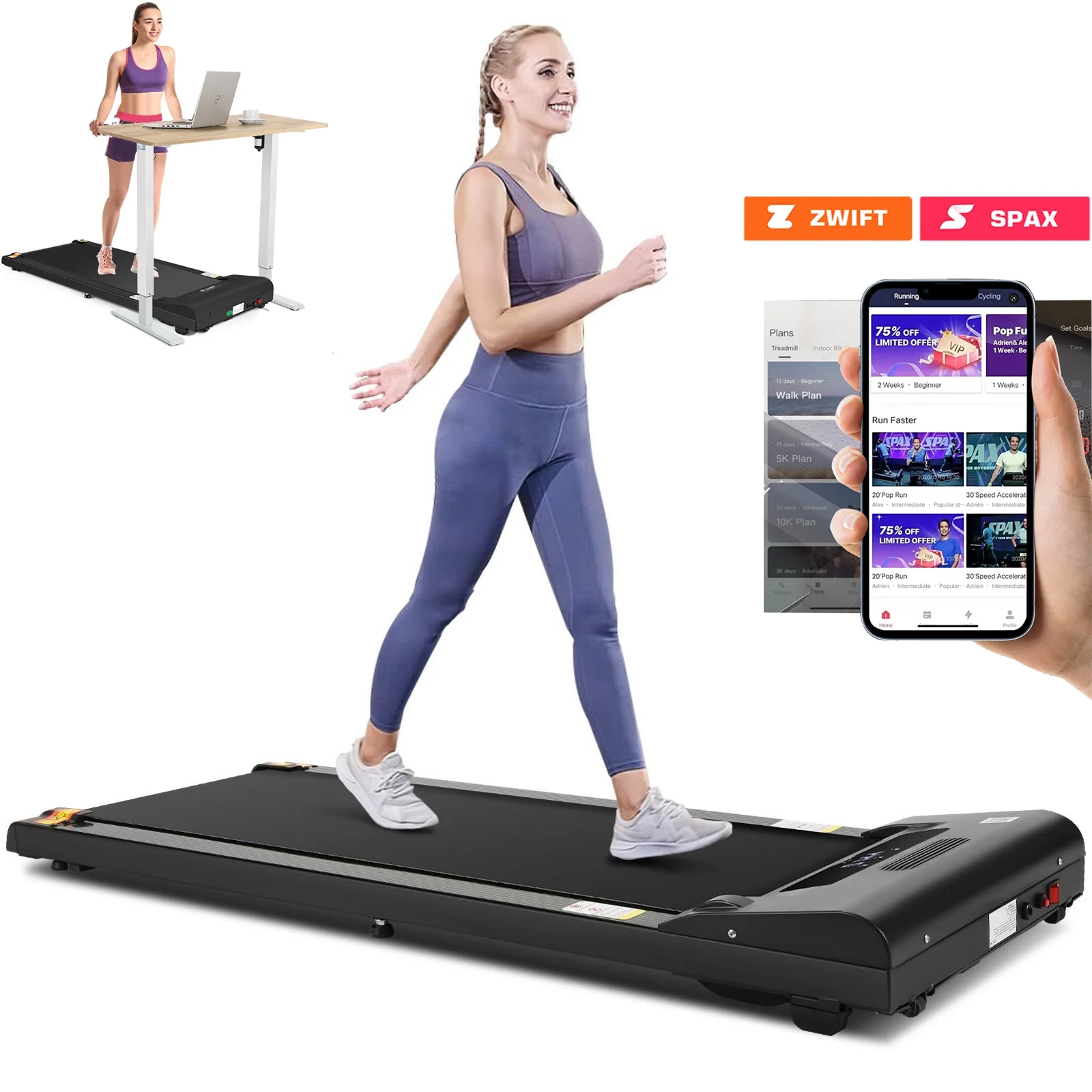 Adnoom Walking Pad Treadmill Under Desk Treadmills for Home,Smart App Remote Control 2.5HP Electric Jogging Running Machine with LED Display