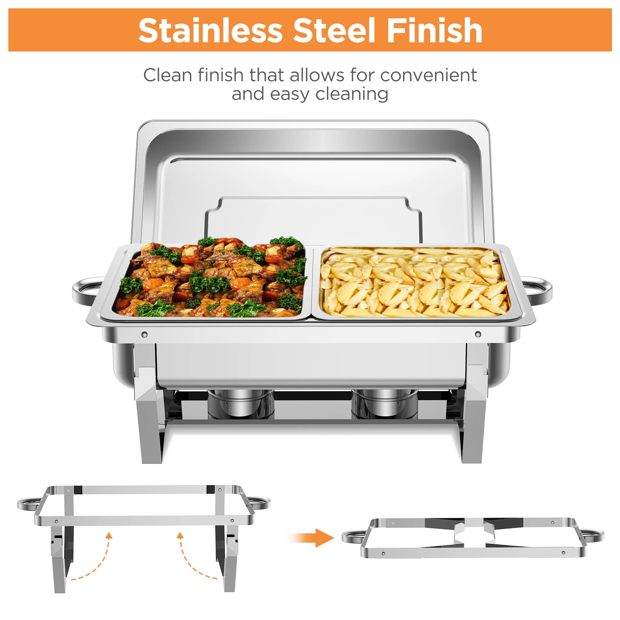 Famistar 6 Packs Chafing Dish Buffet Set Stainless Steel 2 Foldable Rectangular 4 Round Buffet Servers and Warmers Set Catering Food Warmers, 5/8 QT-Silver