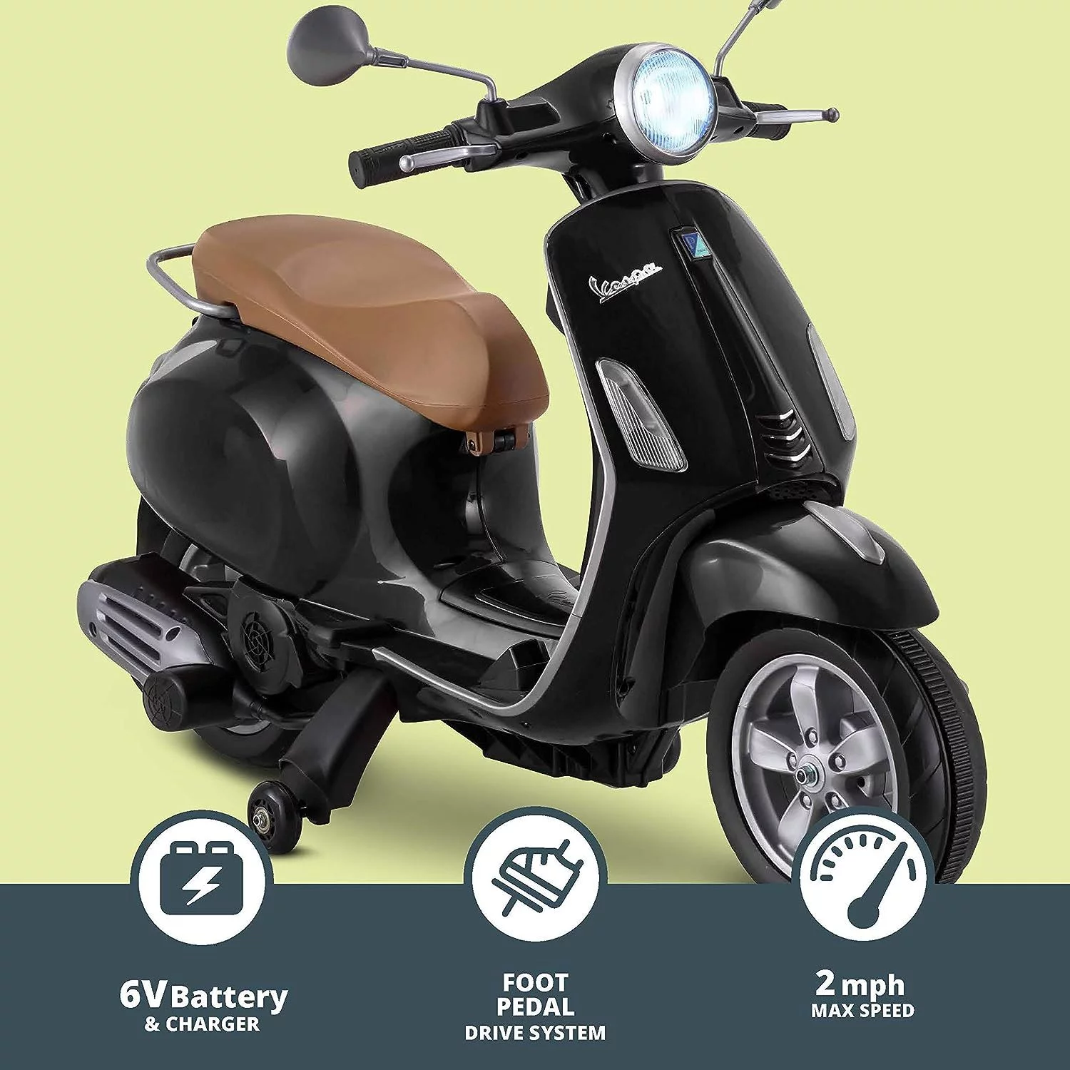 Kid Trax Toddler Vespa Scooter Electric Ride-On Toy, 3-5 Years Old, 6 Volts, Max Weight 60 lbs, Black