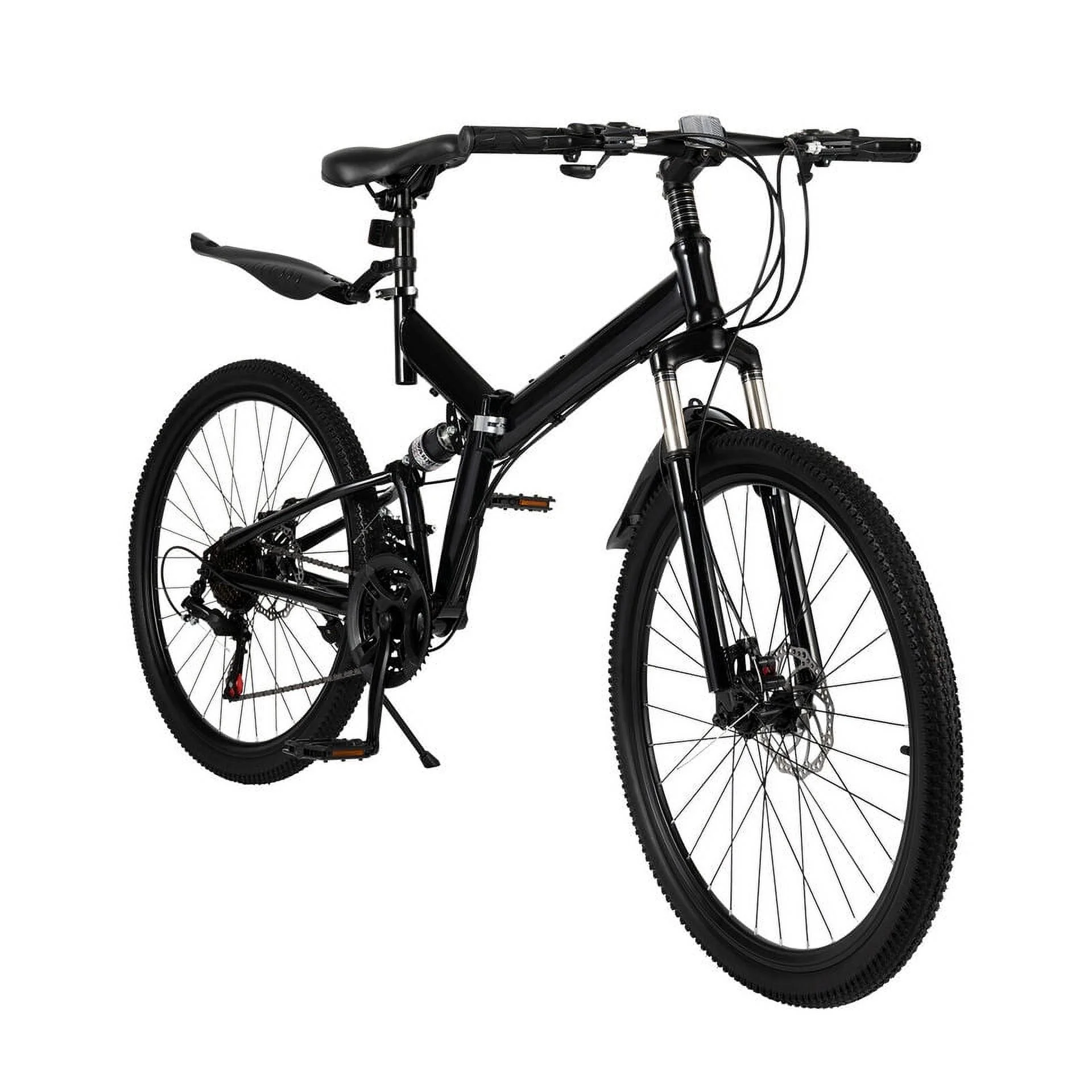 Oukaning 26″ Folding Mountain Bike 21 Speeds Full Suspension MTB Disc Brake Bicycle Adult Bicycle