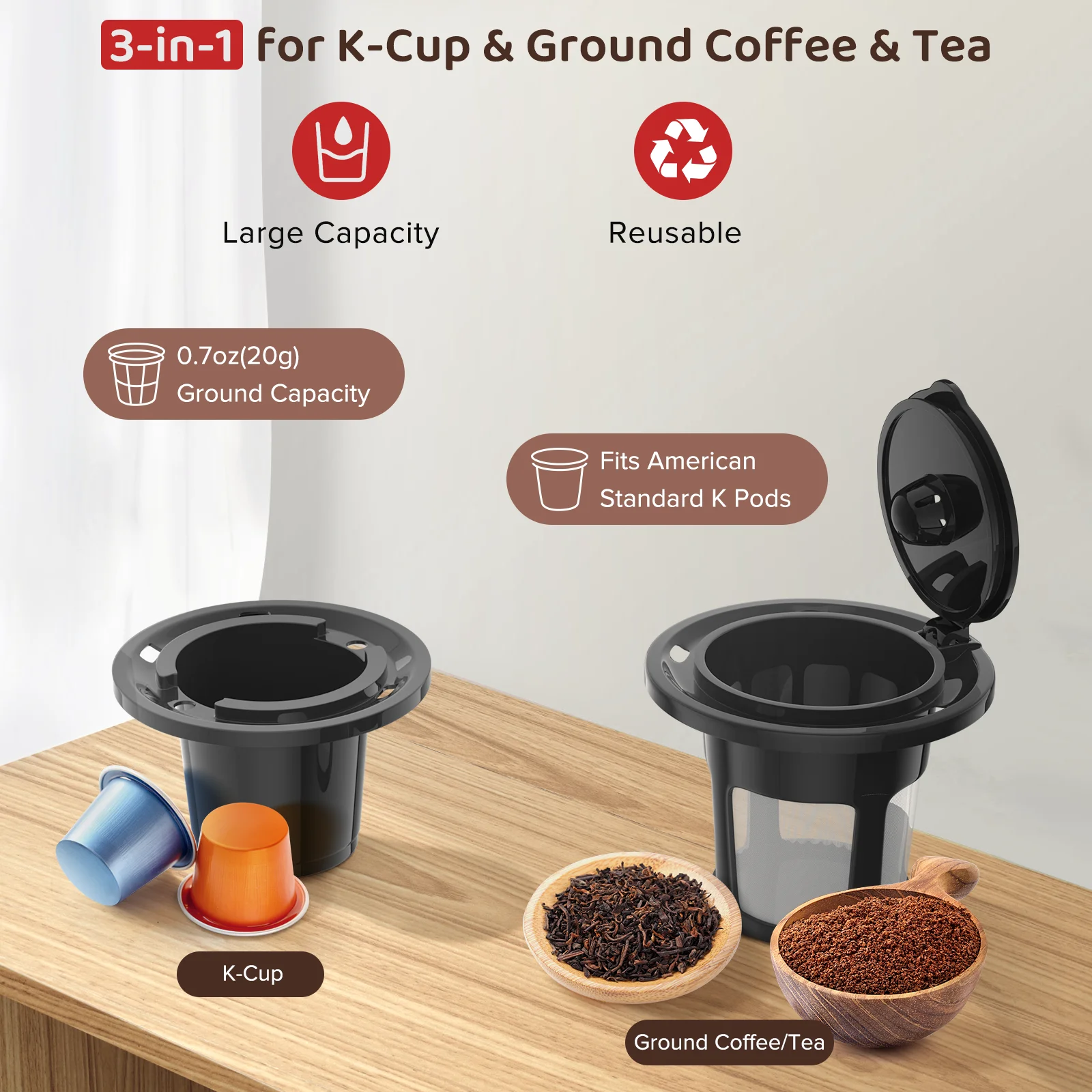 Secura Single Serve Coffee Maker for K Cup One Cup Coffee Maker with Ground Coffee Basket 12 Oz. Brew Size Pod Coffee Maker Capsule Coffee Machine for Travel Cup Stainless Steel