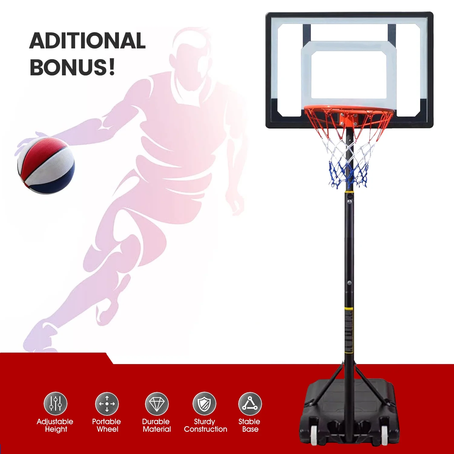 Ifanze Basketball Hoop with 60”- 84” Adjustable Height for Kids Teenagers Youth Junior, Portable Basketball Hoop with Stand & Backboard Wheels for Basketball Goals Indoor Outdoor Play