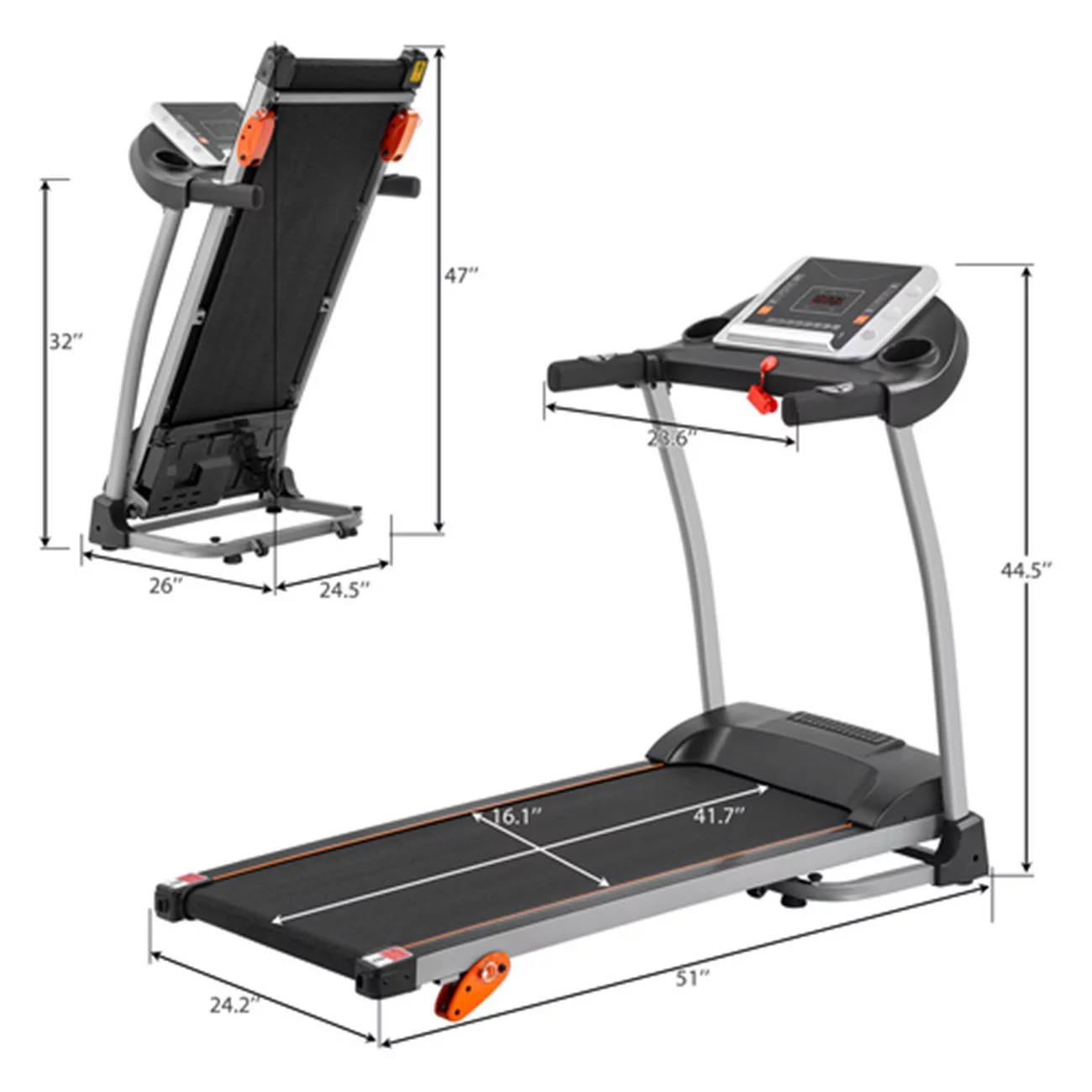 Foldable Treadmill with 3 Tilt Options, Workout Equipement with LED Display, 240lbs Weight Capacity