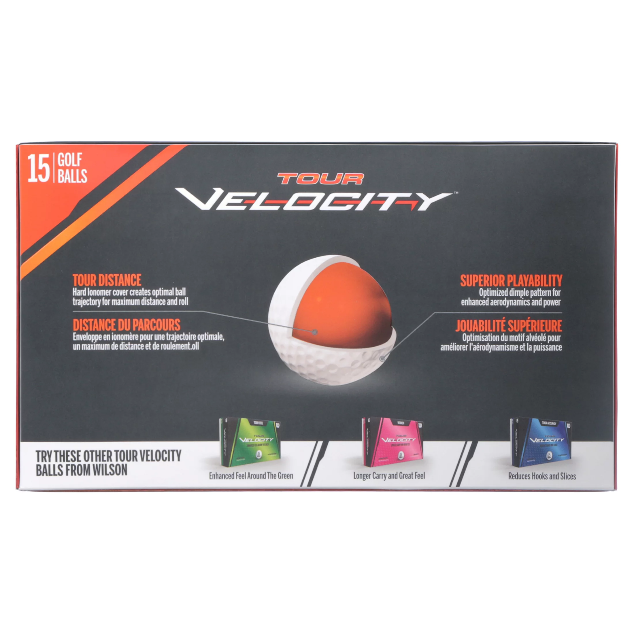 Wilson Tour Velocity Distance Golf Balls, 15-Ball Pack, White