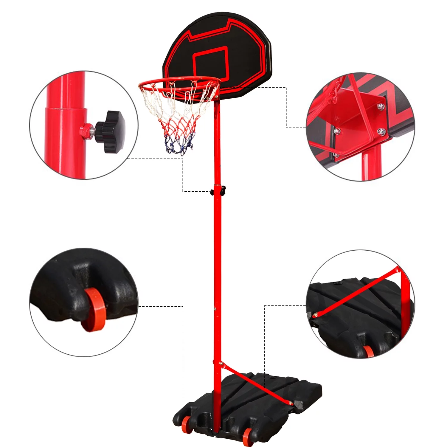 Vebreda Basketball Hoop & Goal 5.2 Ft. – 7 Ft. Height Adjustable Portable Basketball Hoop System, Black