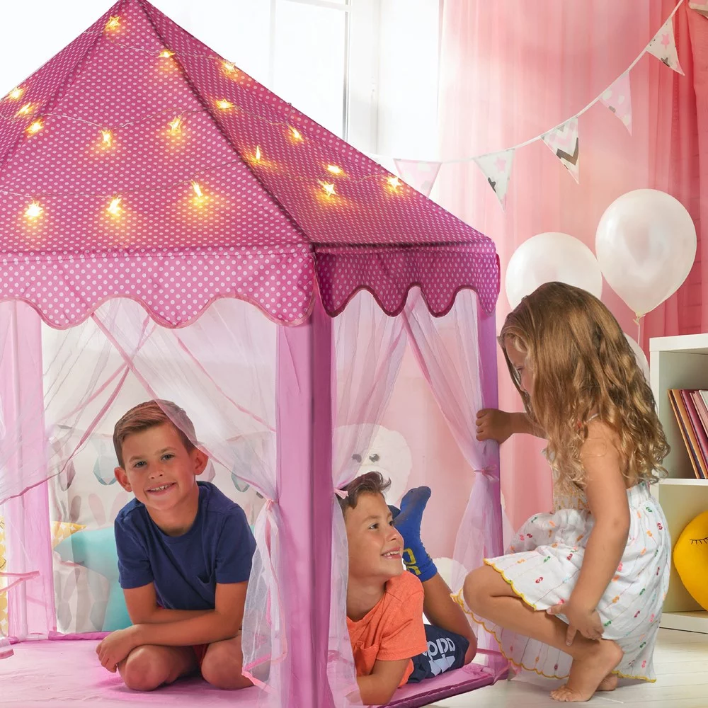 Kids Large Playhouse Tent – Kids Play Tent Princess Castle Pink – Play Tent House For Girls With Star Lights And Carry Bag – Princess Castle Playhouse Tent For Girls Boys Indoor Outdoor – Play22USA