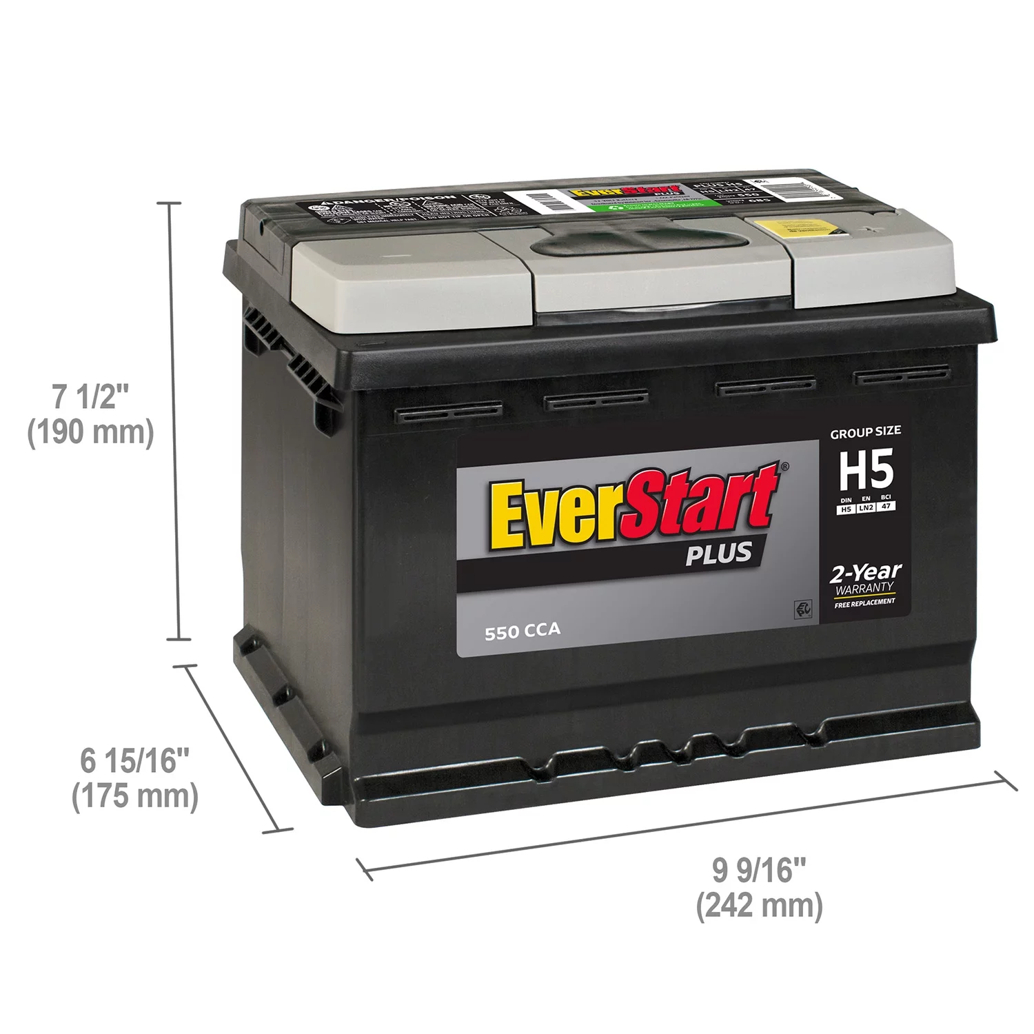 EverStart Plus Lead Acid Automotive Battery, Group Size H5 / LN2 / 47 12 Volt, 550 CCA