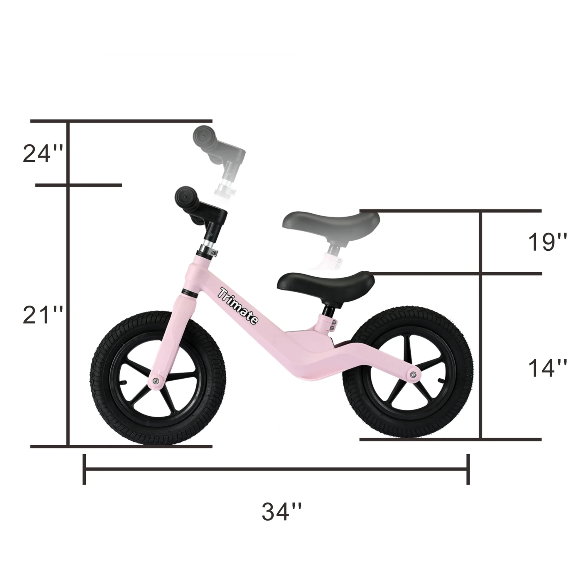 Trimate Toddler Balance Bike, Pink – No Pedal Sport Bike for 3-5 Year Olds, 12″ Inflated Tire, Perfect Gift for Boys and Girls with Inseam 16″ – 21″