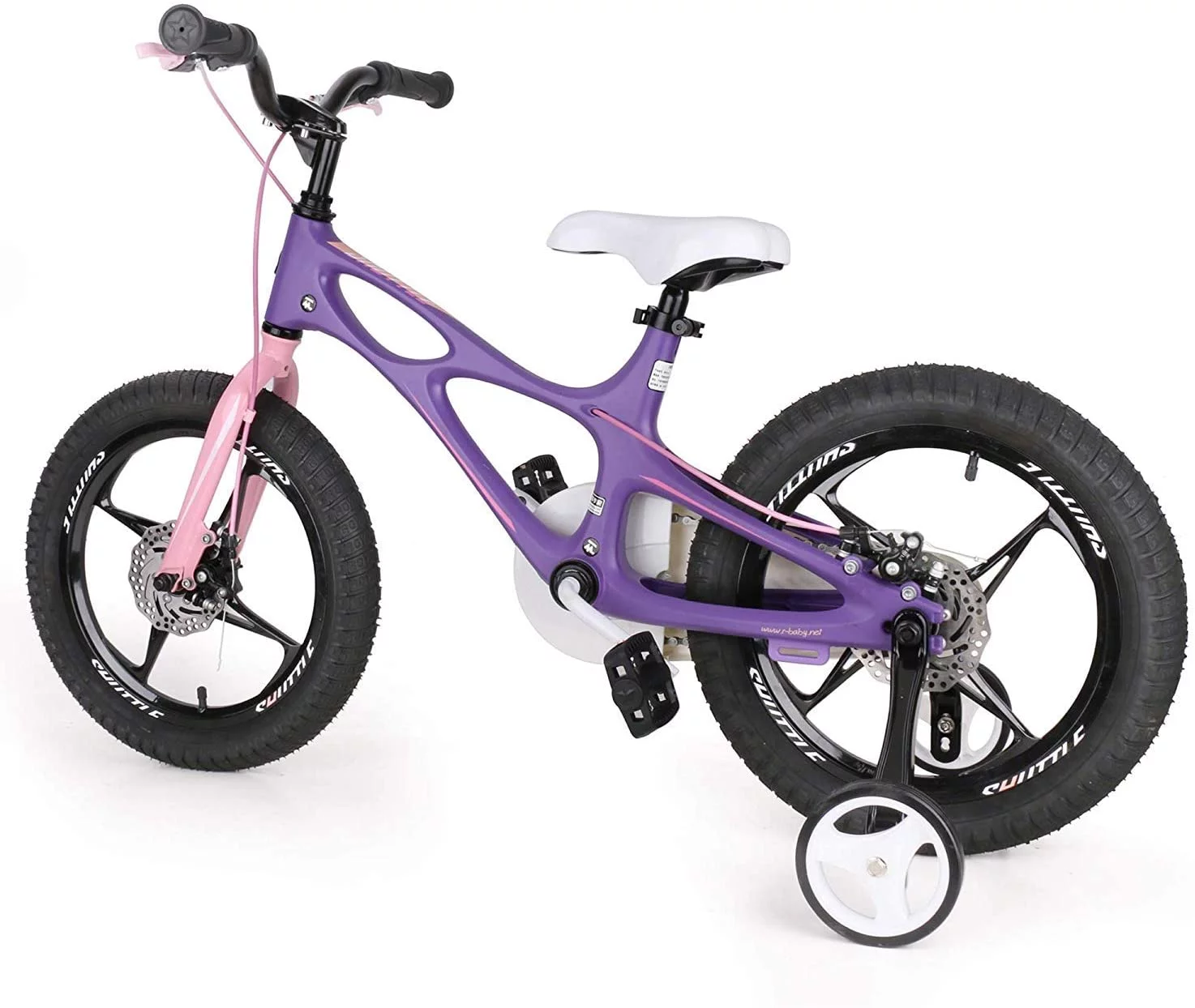 RoyalBaby Space Shuttle Lightweight Magnesium Kid’s Bike with Disc Brakes for Boys and Girls, 14 inch with Training Wheels, Lilac