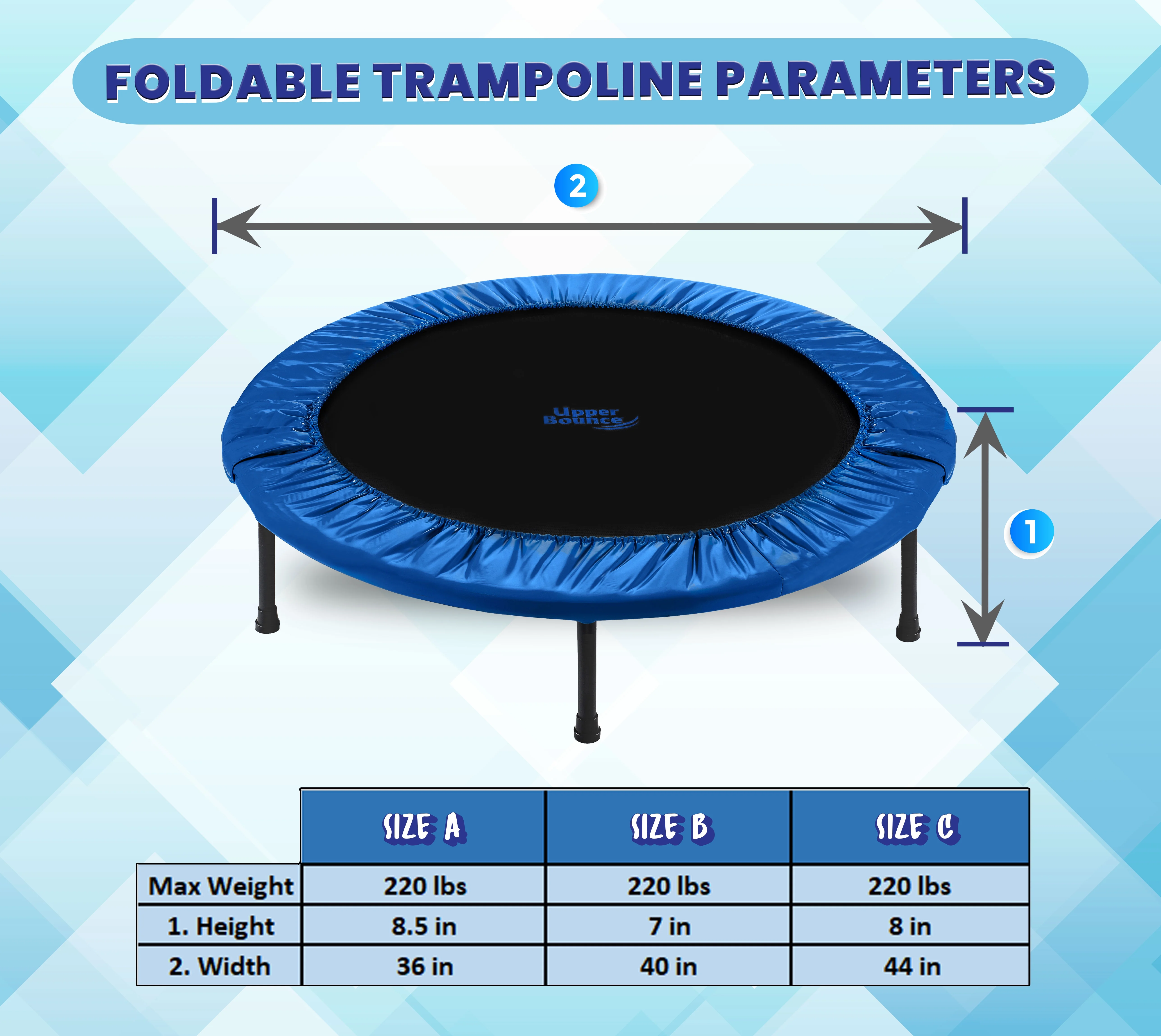 Machrus Upper Bounce 36″ Mini Trampoline for Adults- Rebounder Exercise Fitness Kids Trampoline- Small Rebounder Trampoline with Durable Jumping Mat, Portable & Foldable Workout Trampoline