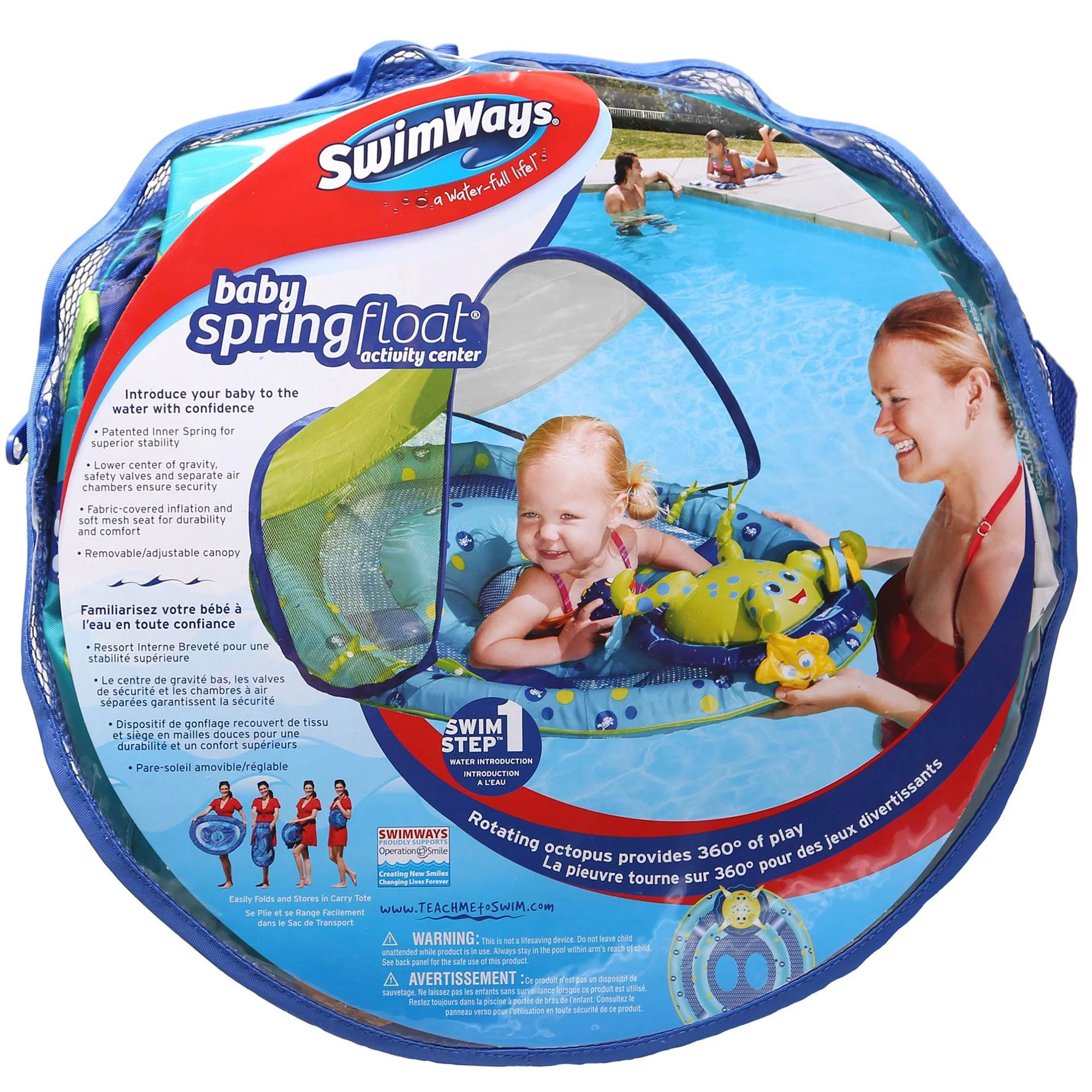 SwimWays Baby Spring Float Activity Center, Inflatable Float for Baby Boys, Blue/Green