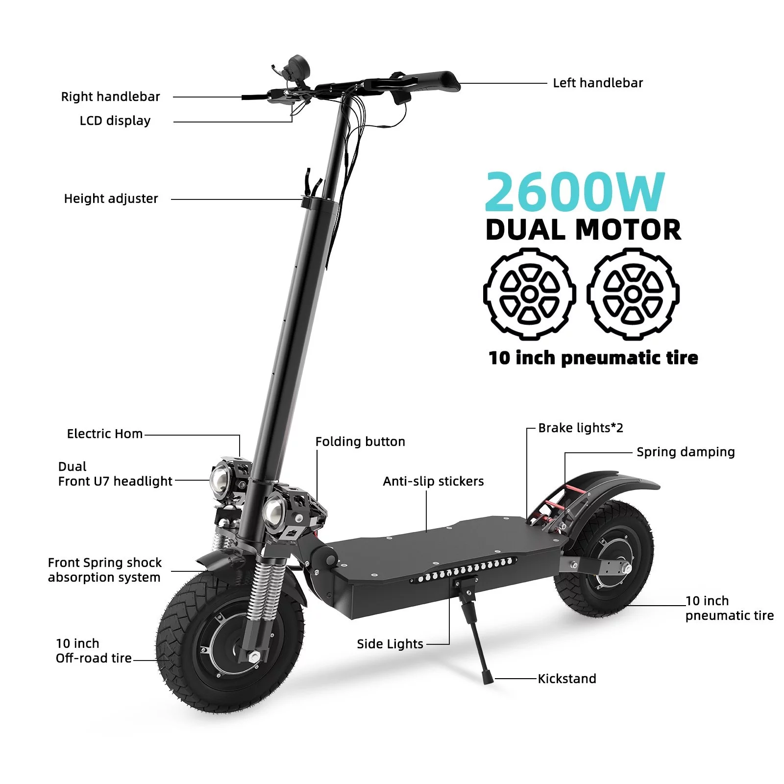 JUEJING 60V 2600W Dual Motor ,Electric Scooter Adults ,46MPH & 43Miles Foldable E Scooter