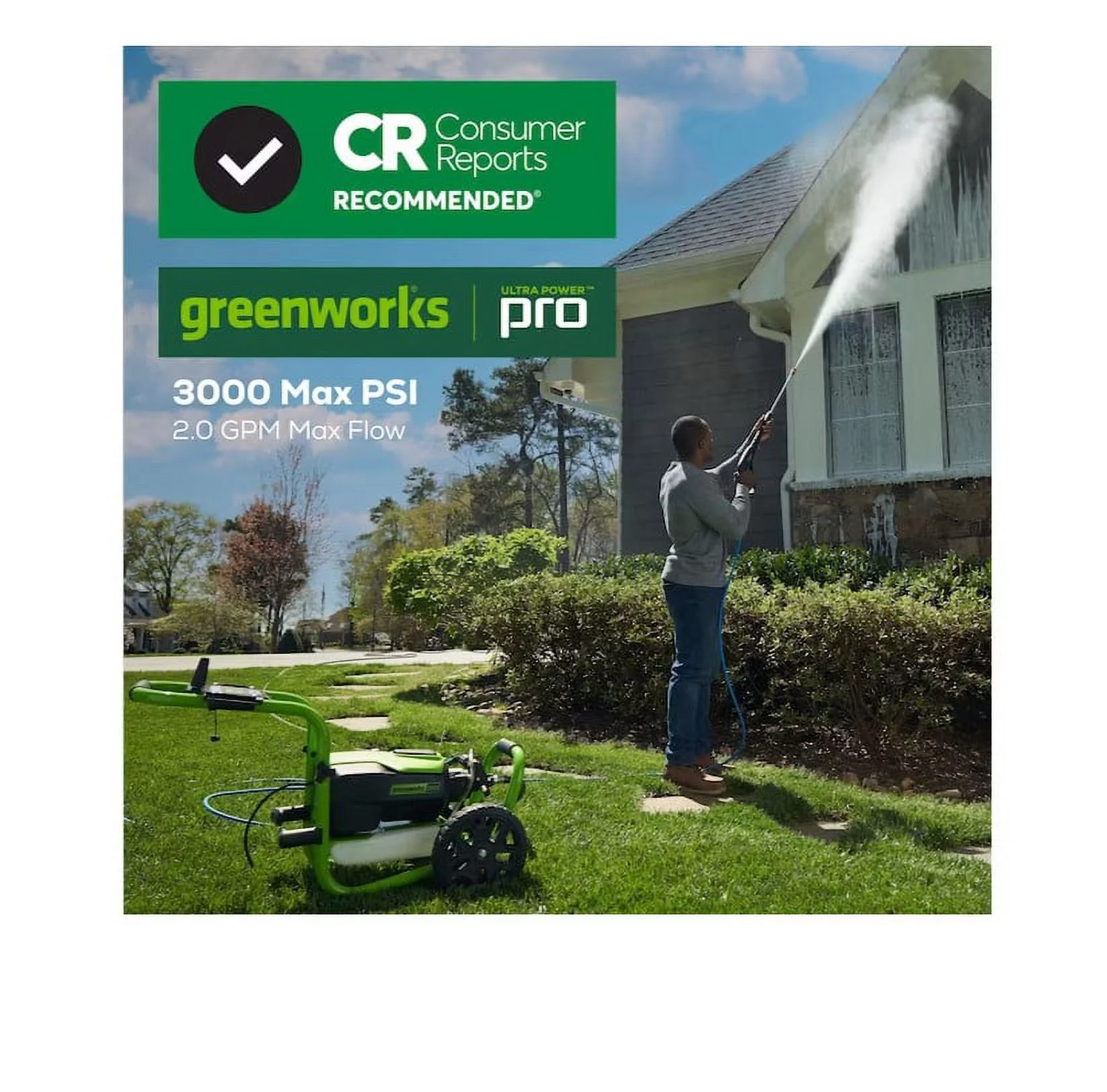 Greenworks Pro 3000 PSI 2-Gallon-GPM Cold Water Electric Pressure Washer New