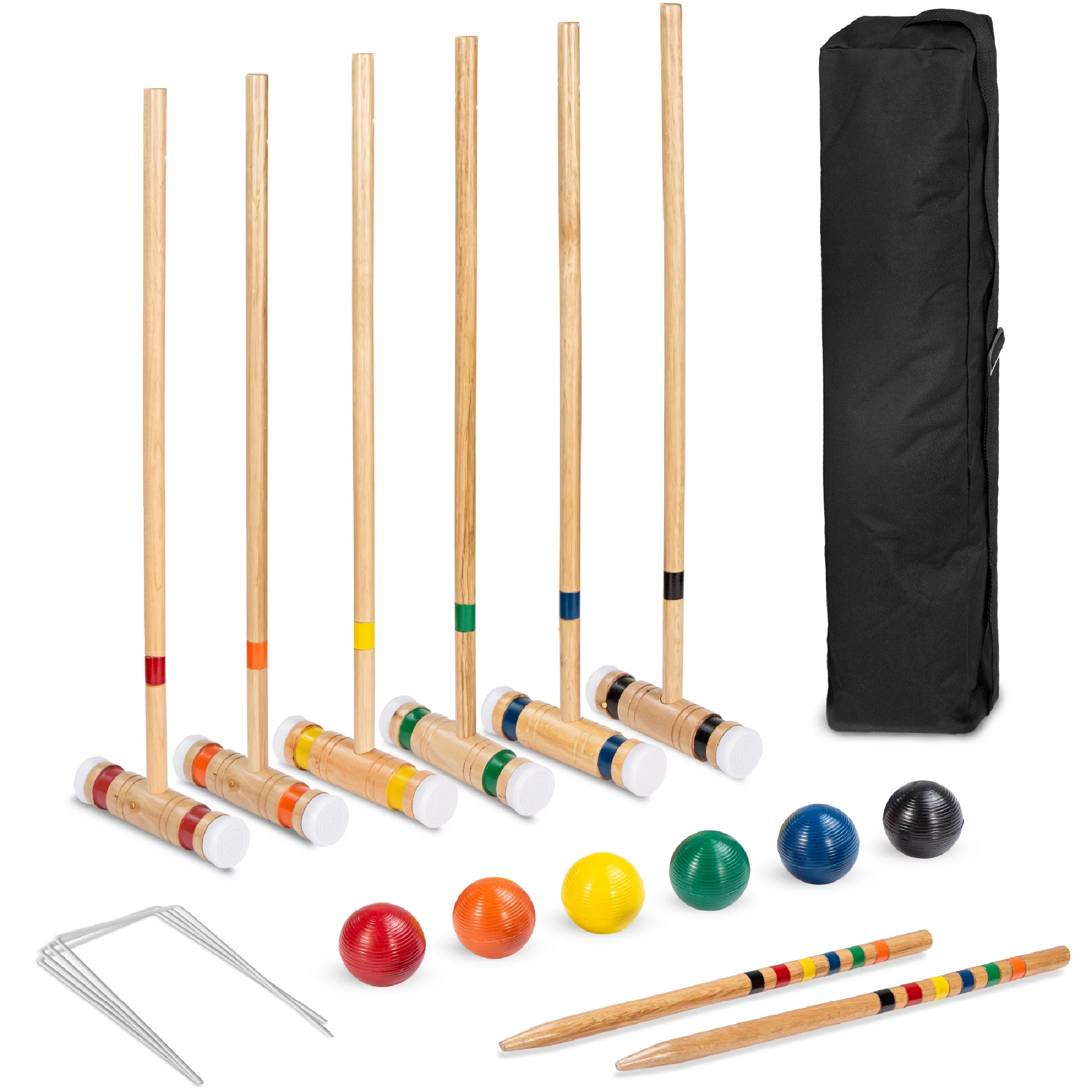 Best Choice Products 6-Player 32in Wood Croquet Set w/ 6 Mallets, 6 Balls, Wickets, Stakes, Carrying Bag – Multicolor