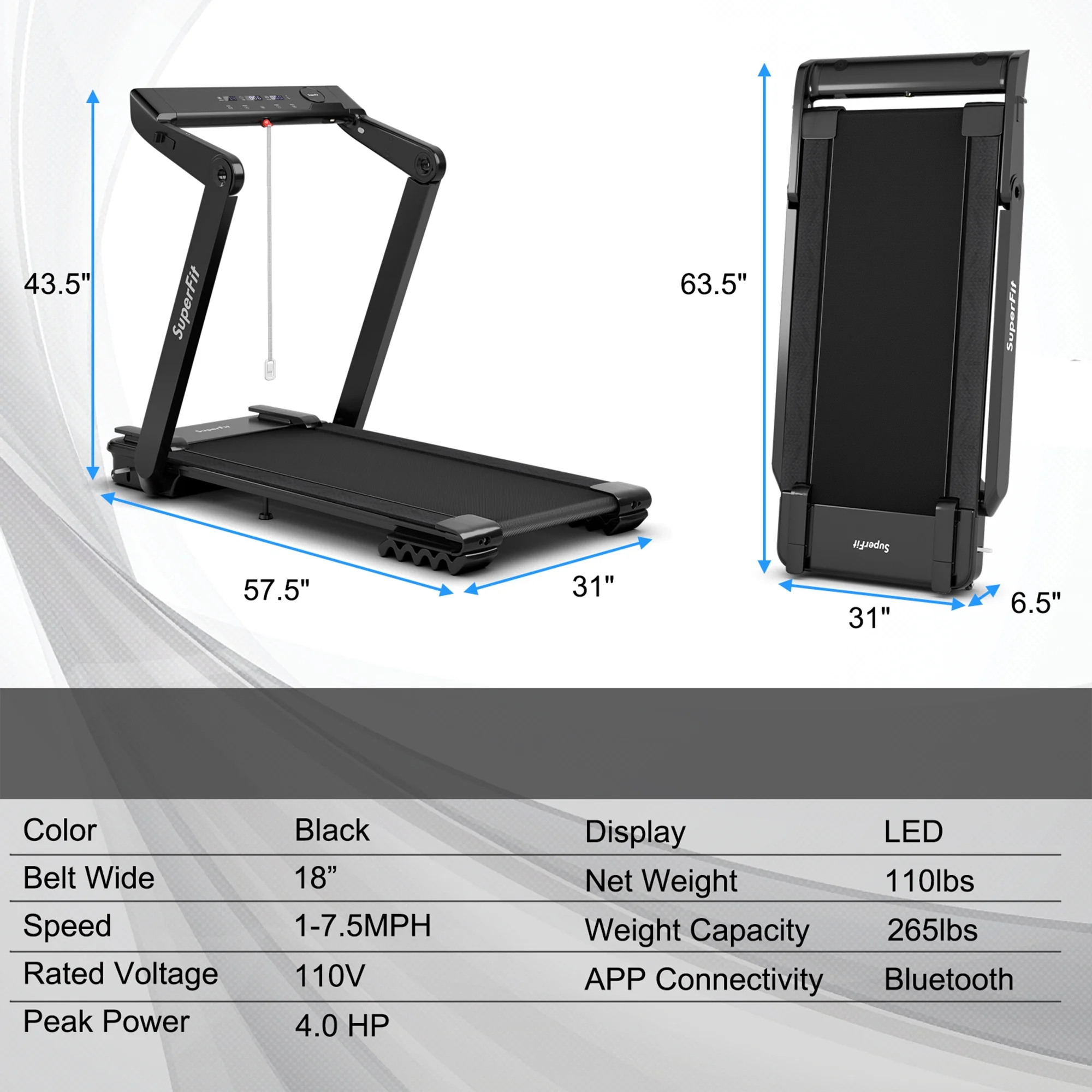 Gymax 4 HP Electric Walking Running Machine Folding Treadmill w/ Fatigue Button