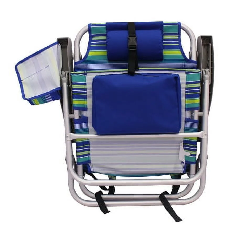 2-Pack Mainstays Reclining Beach & Event Lay-Flat Backpack Chair Blue & Green Stripe