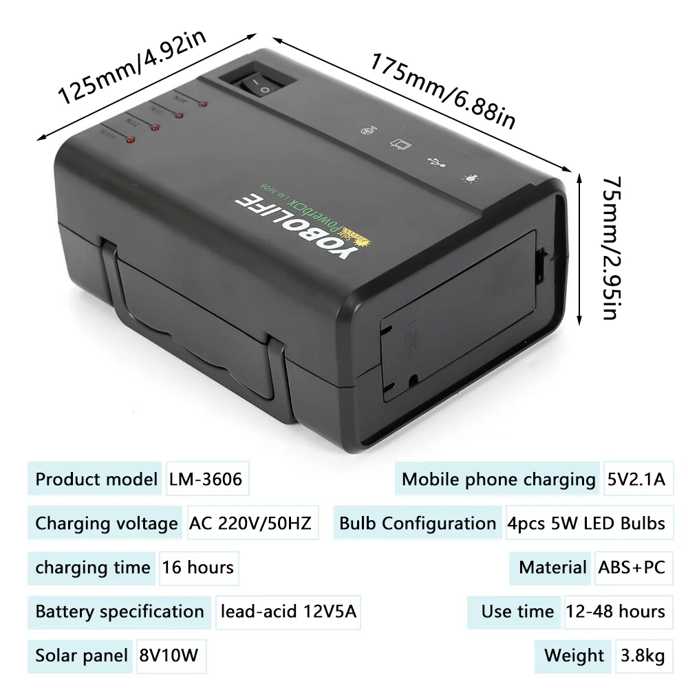 Solar Panel Power Generator Kit, DFITO Portable Battery Pack Power Station with 4 Bulbs, 5A Portable Power Bank for Camping Outdoor Rv Emergency