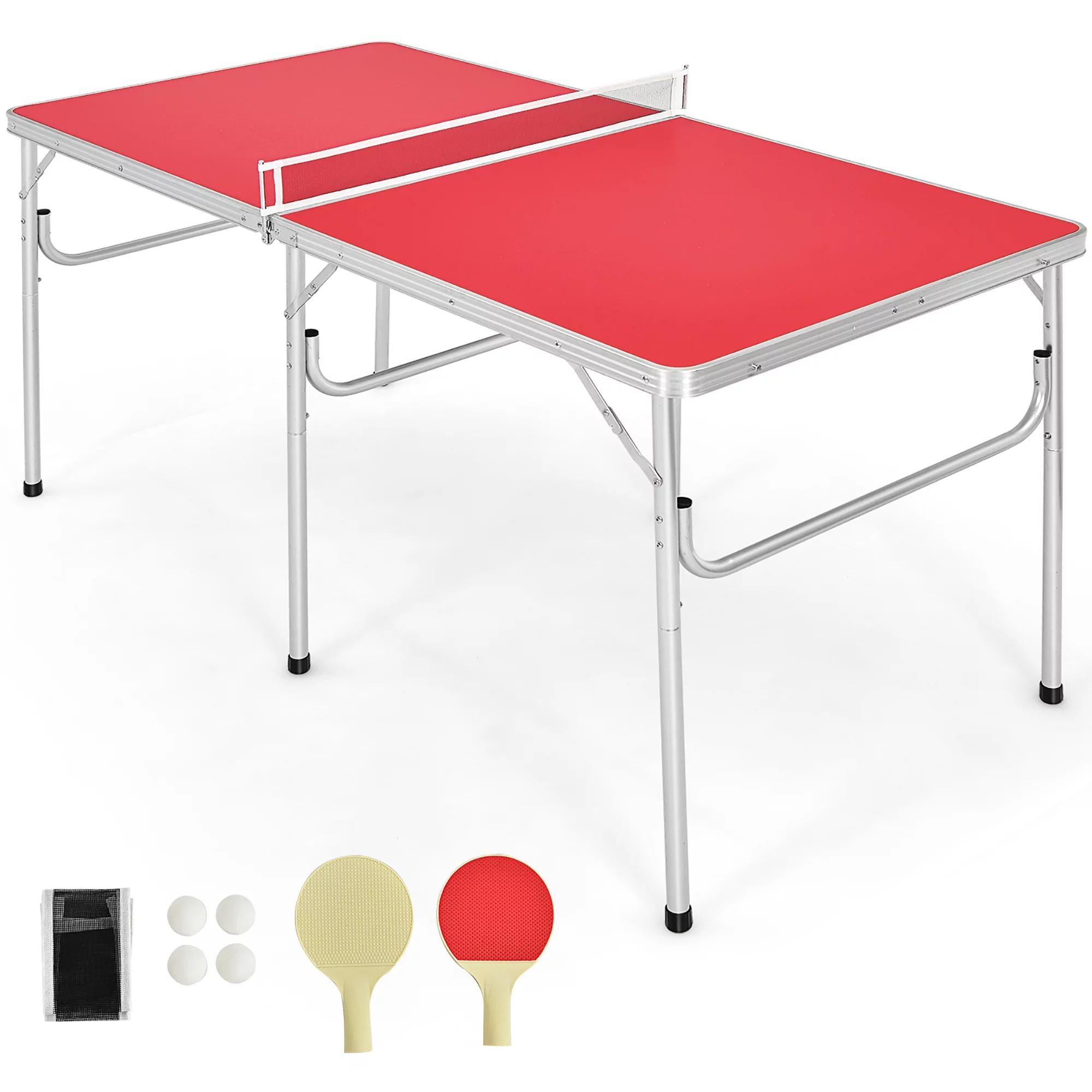 60” Portable Table Tennis Ping Pong Folding Table w/Accessories Indoor Game Red