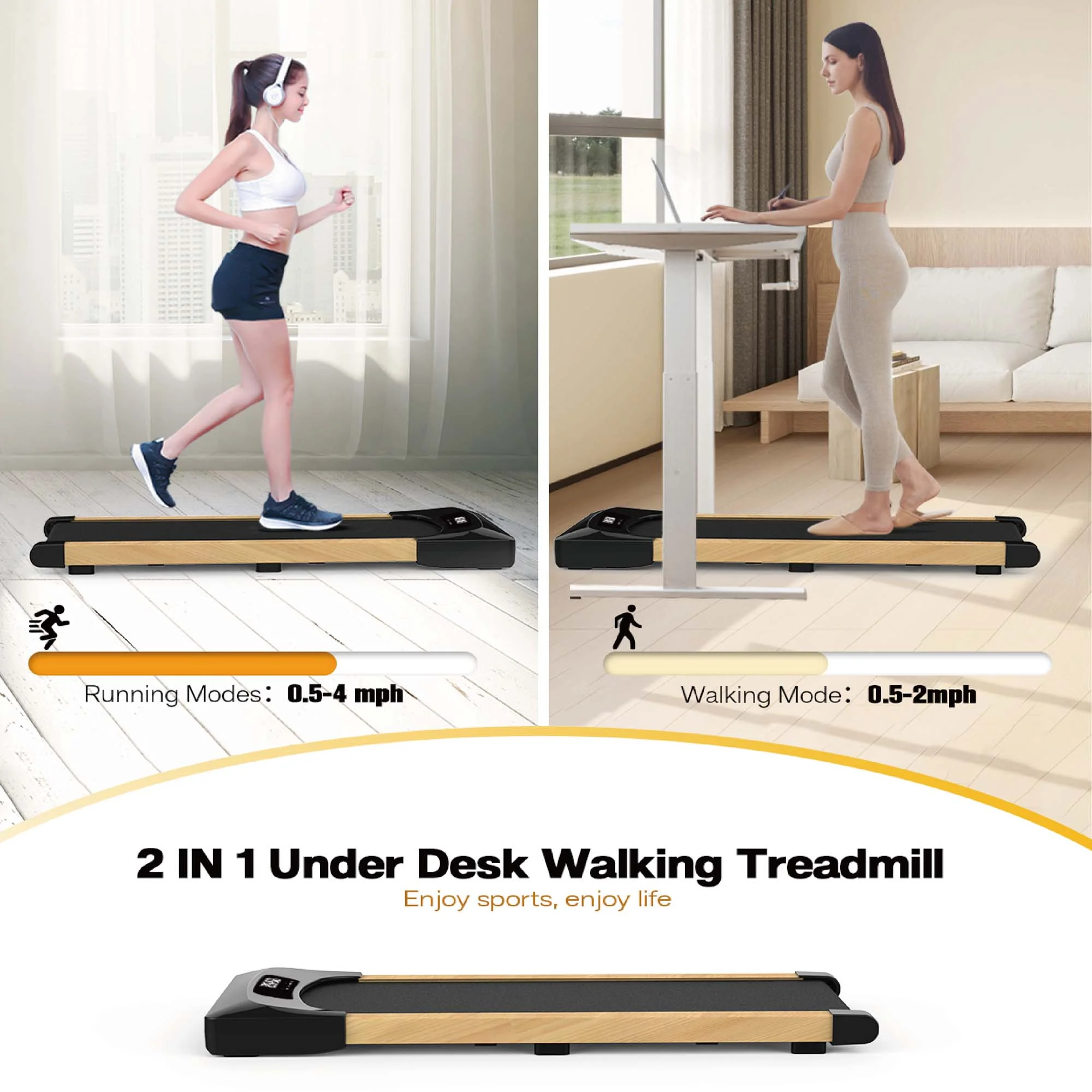 Aukfa Under Desk Treadmill, Slim Walking Pad for Home Office Workout, 245 lb Capacity, 4 mph Speed