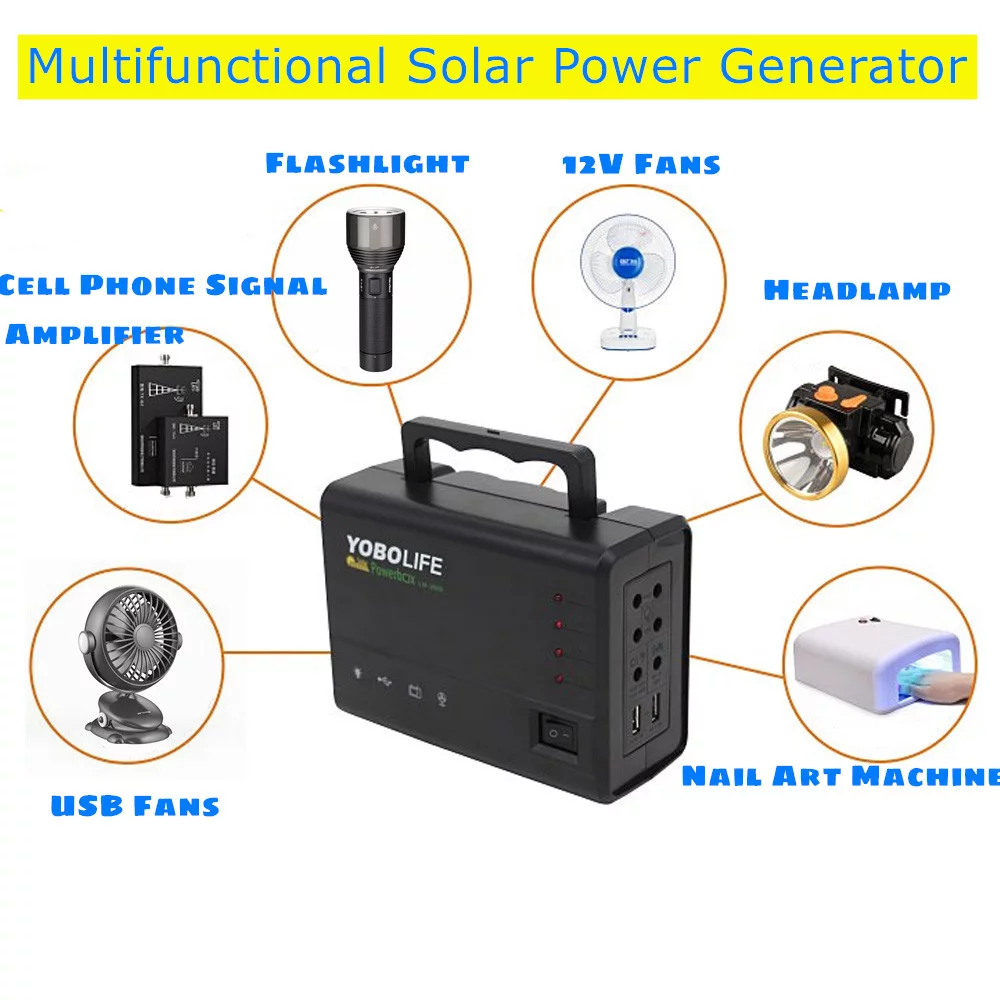 Portable Solar Power Generator Kit, Power Station with Solar Panel with 4 LED Lights for Outdoor Camping